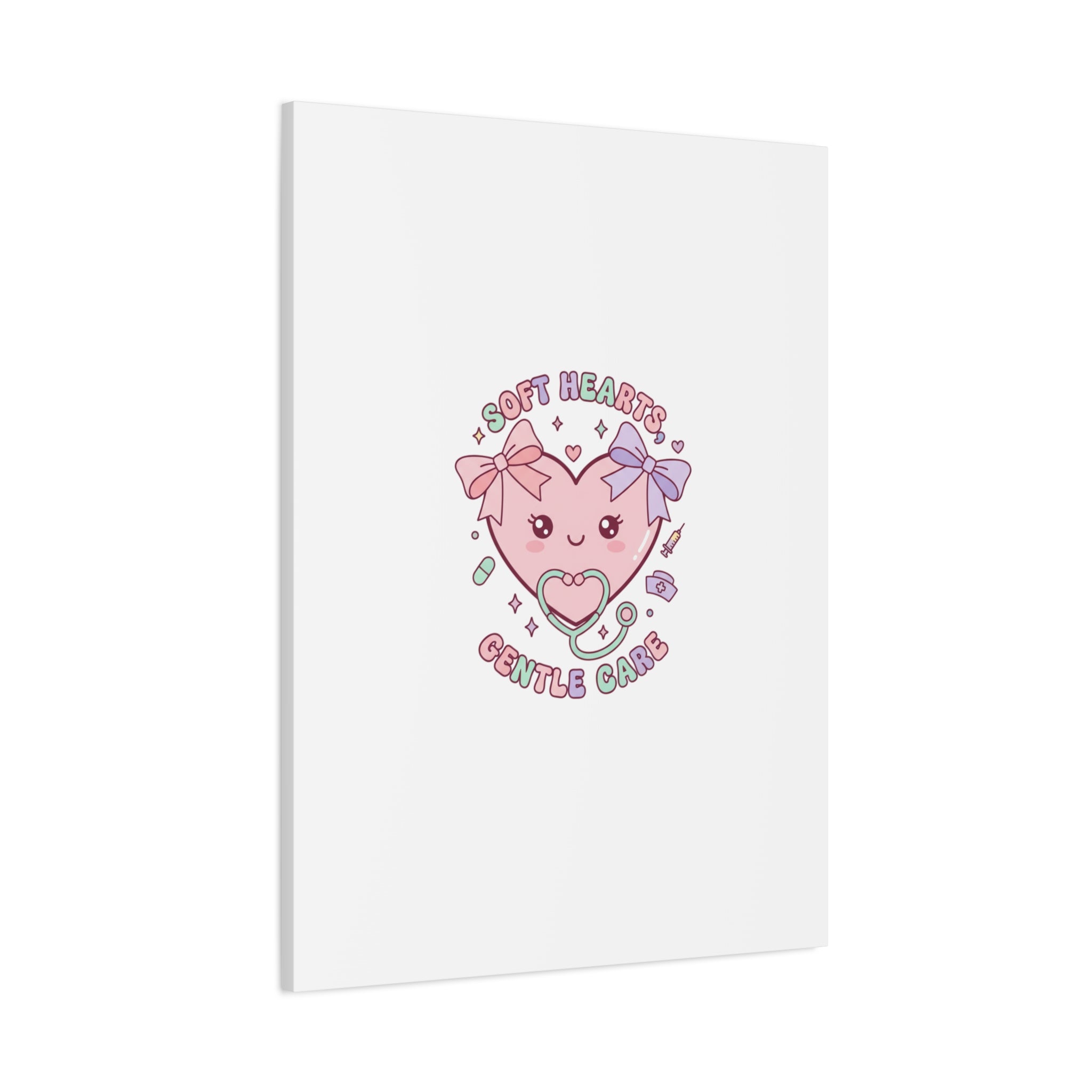 Soft Hearts Gentle Care Canvas, Cute Nurse Graphic | Pastel Coquette Medical Art 36" x 36" 1.25"