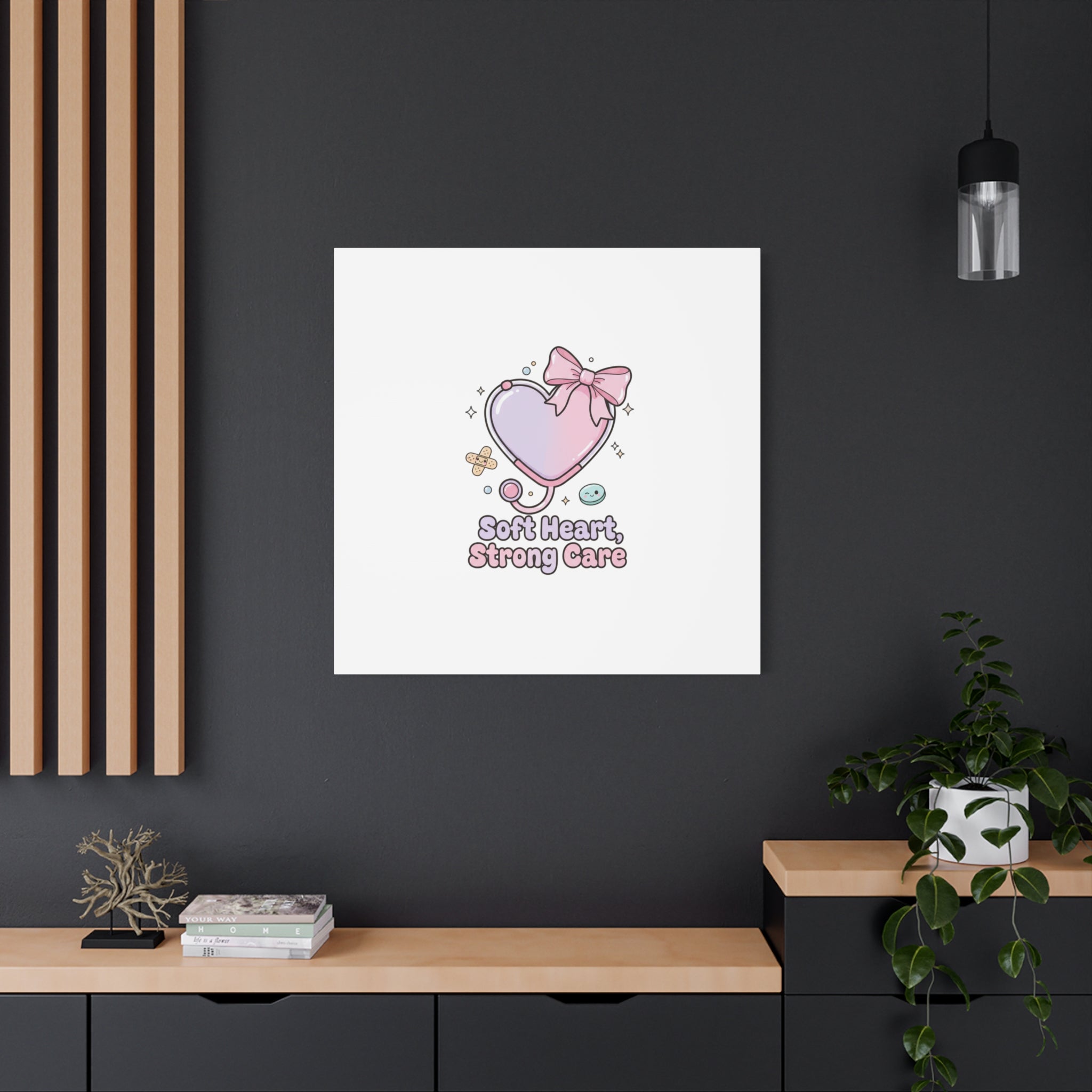 Soft Heart Strong Care Canvas, Pastel Cute Nurse Medical Art | Coquette Healthcare 36" x 36" 1.25"