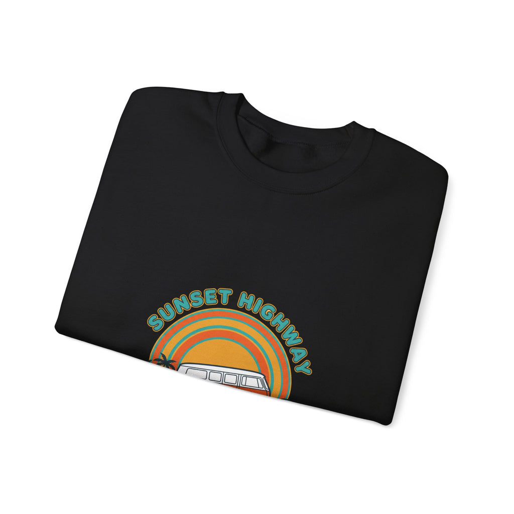 Sunset Highway Retro Surf Graphic Sweatshirt | 1970s Analog Sunshine, Vintage Palm