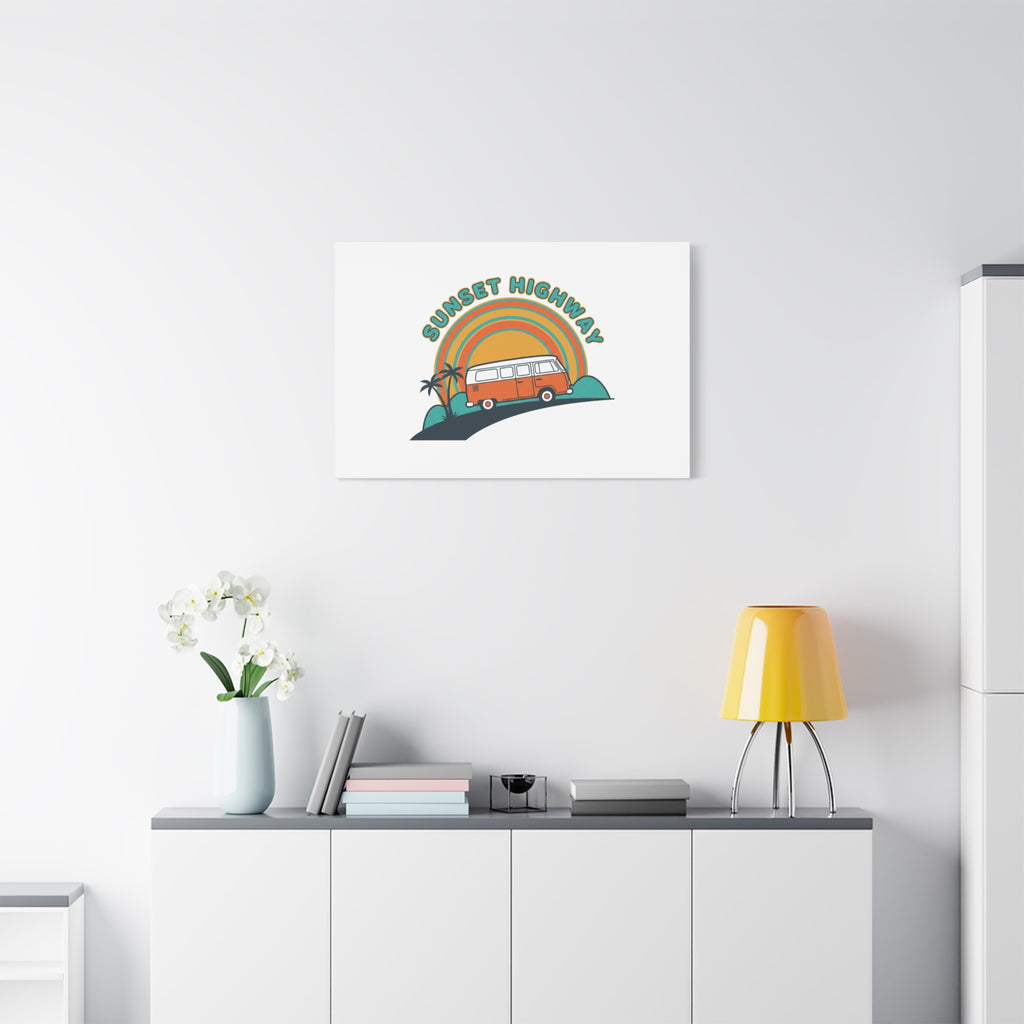 Sunset Highway Van Canvas | 1970s Retro Surf, Vintage Palm Poster 36" x 36" 1.25"