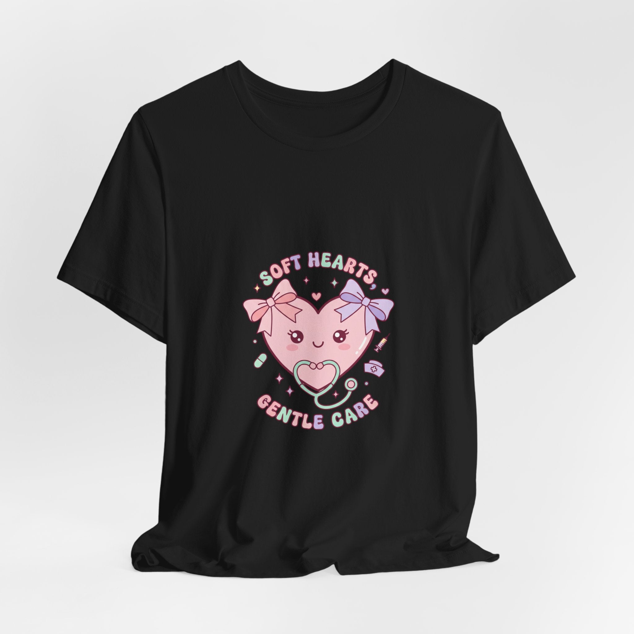 Kawaii Nurse Heart Tee | pastel healthcare design, coquette medical shirt Navy