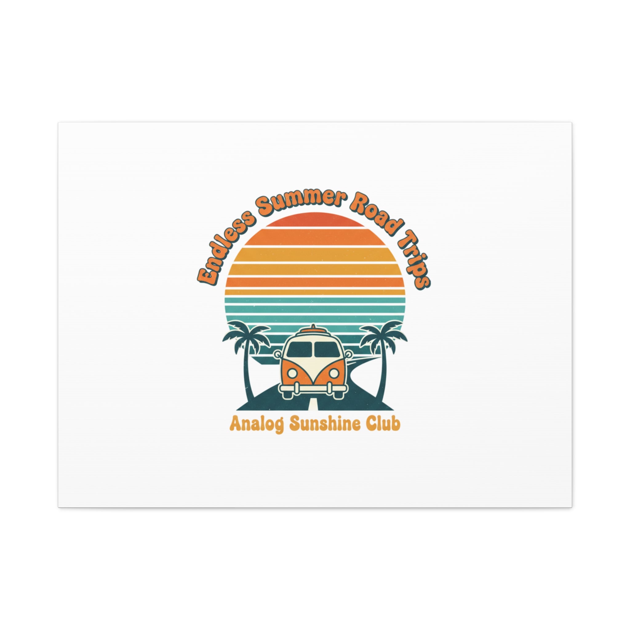 Endless Summer Road Trips Canvas | 1970s Sunset, Retro Surf Palm Art 40" x 30" (Horizontal) 1.25"