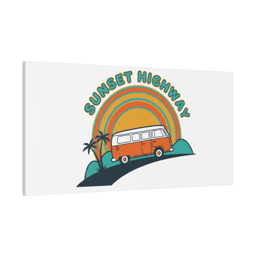 Sunset Highway Van Canvas | 1970s Retro Surf, Vintage Palm Poster 36" x 36" 1.25"