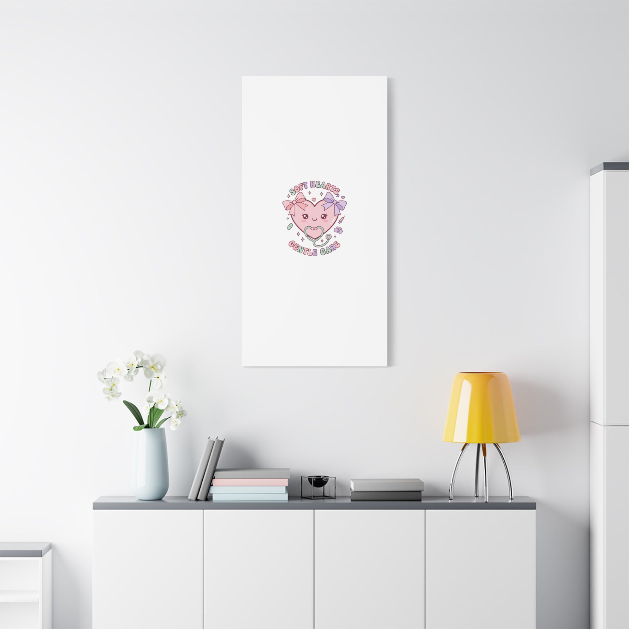 Soft Hearts Gentle Care Canvas, Cute Nurse Graphic | Pastel Coquette Medical Art 36" x 36" 1.25"