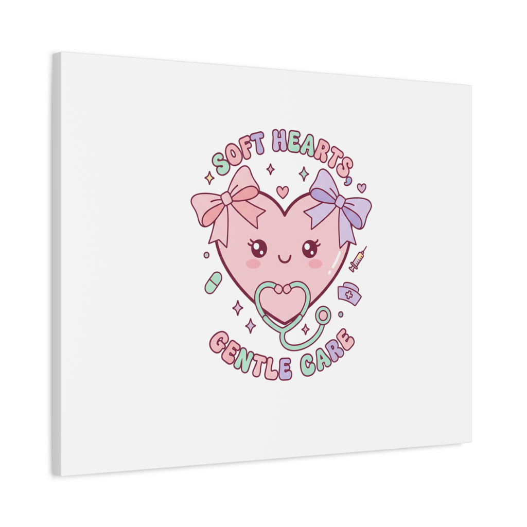 Soft Hearts Gentle Care Canvas, Cute Nurse Graphic | Pastel Coquette Medical Art 36" x 36" 1.25"