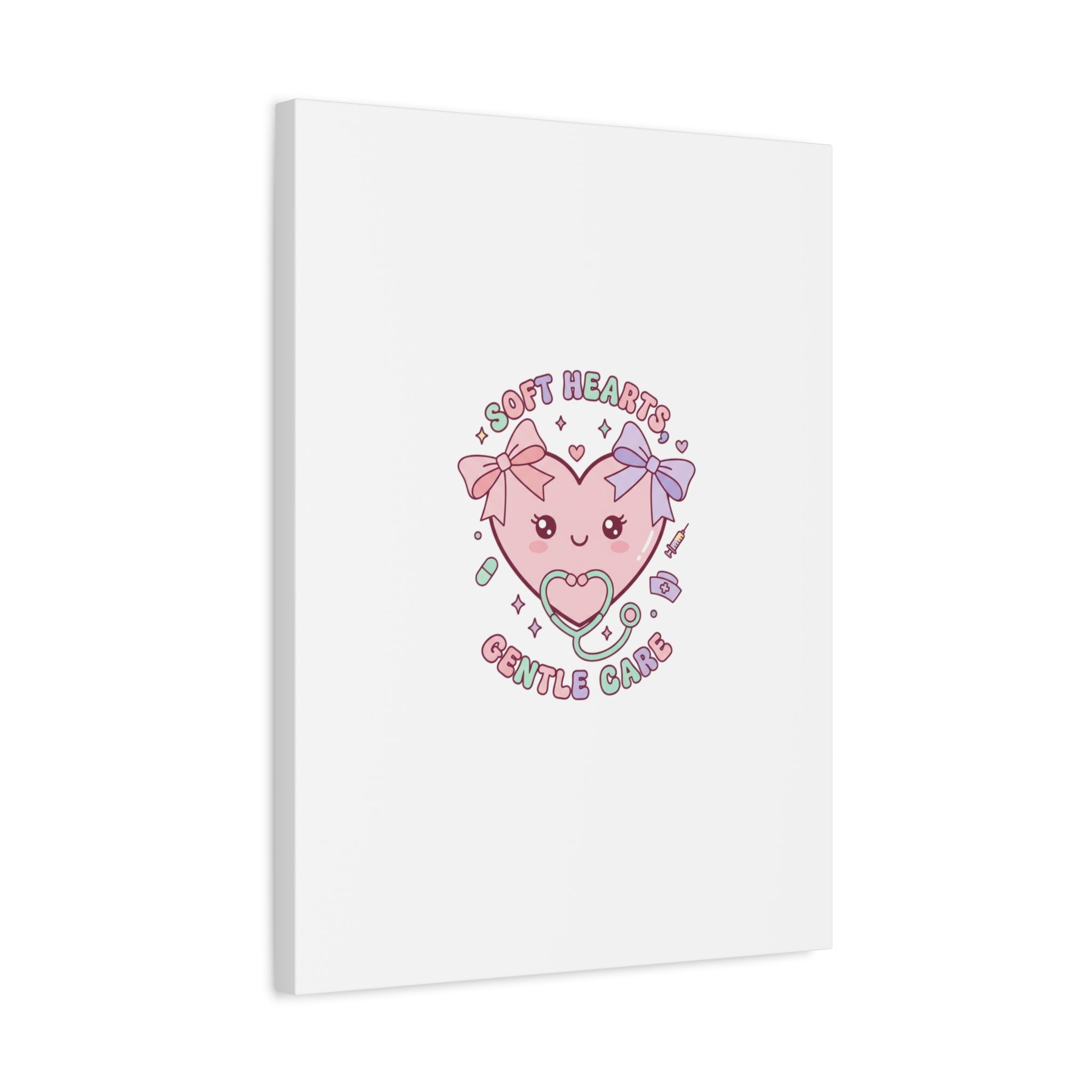 Soft Hearts Gentle Care Canvas, Cute Nurse Graphic | Pastel Coquette Medical Art 36" x 36" 1.25"