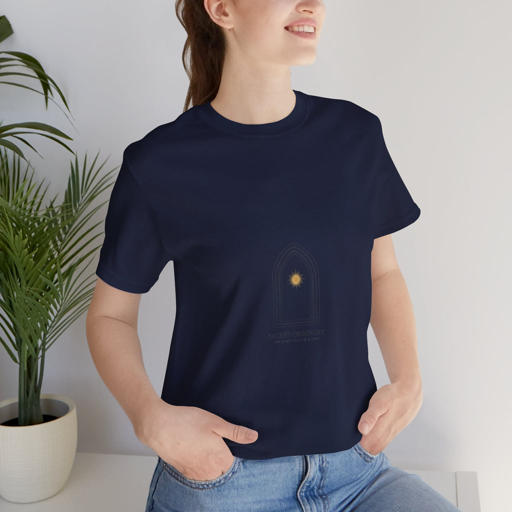Gothic Arch Minimal Tee | Monastic Minimalism, serene typography Navy