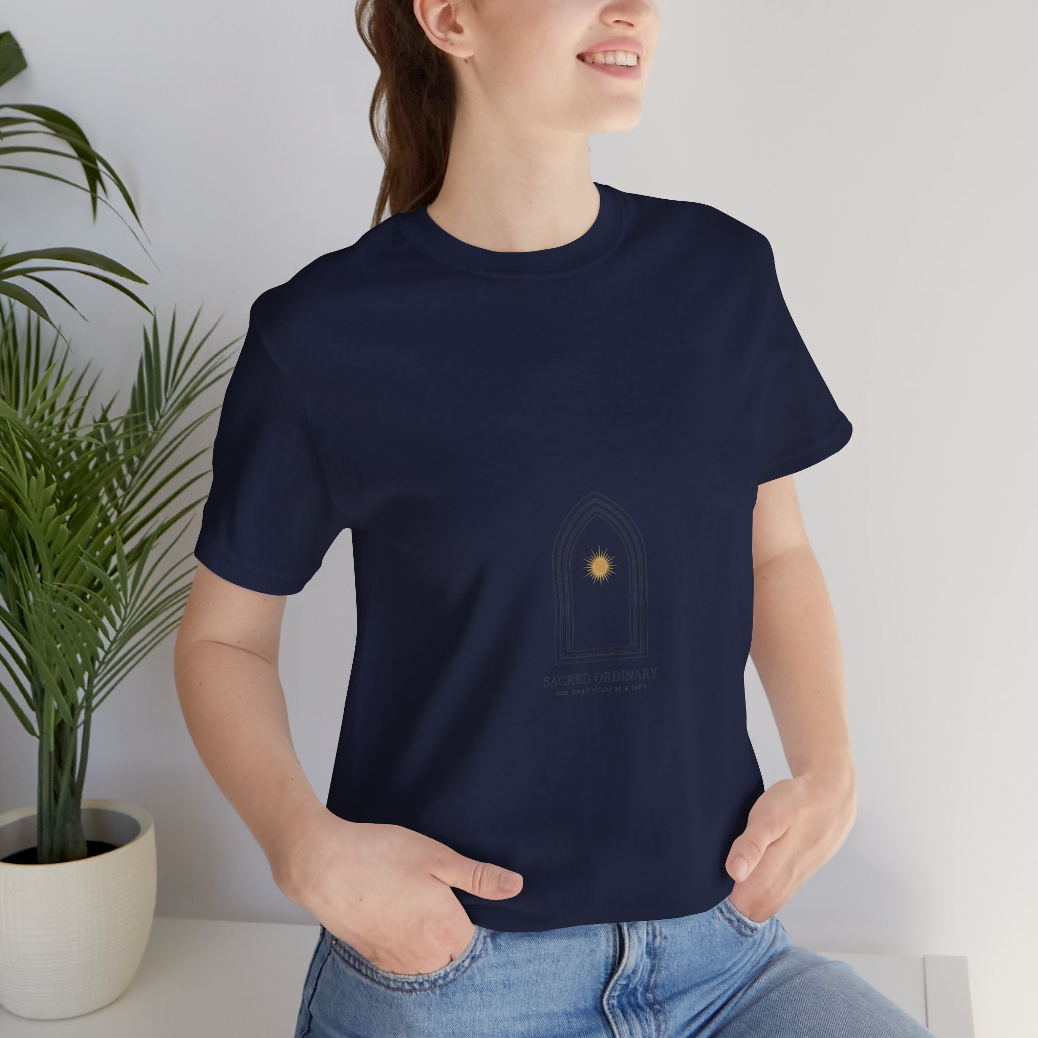 Gothic Arch Minimal Tee | Monastic Minimalism, serene typography Navy