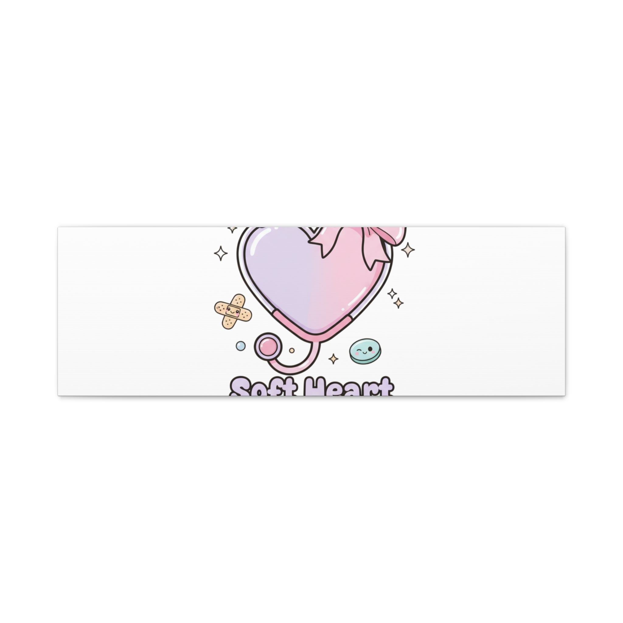 Soft Heart Strong Care Canvas, Pastel Cute Nurse Medical Art | Coquette Healthcare 36" x 12" (Horizontal) 1.25"