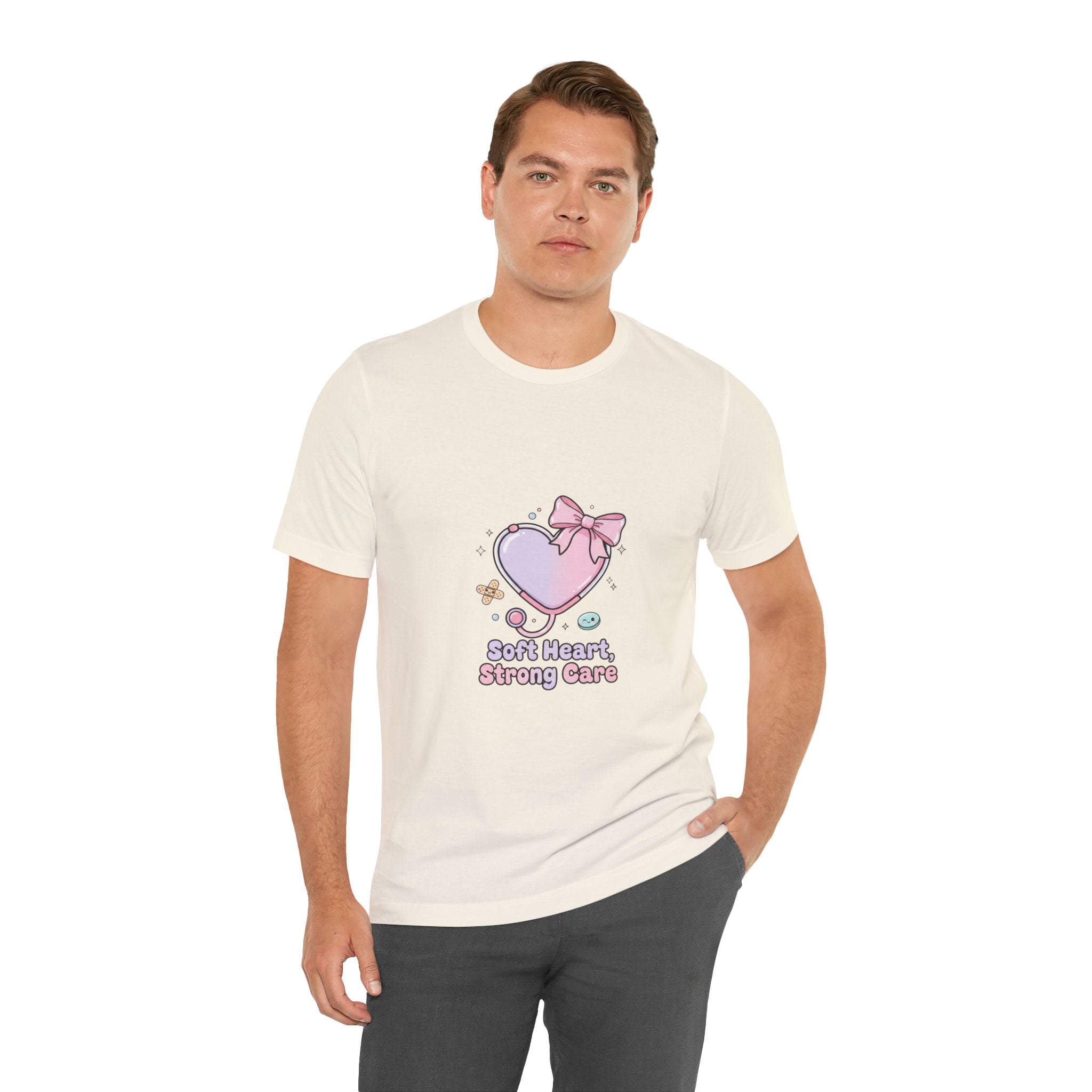 Soft Heart Strong Care T-Shirt | cute nurse graphic, pastel coquette medical shirt Navy