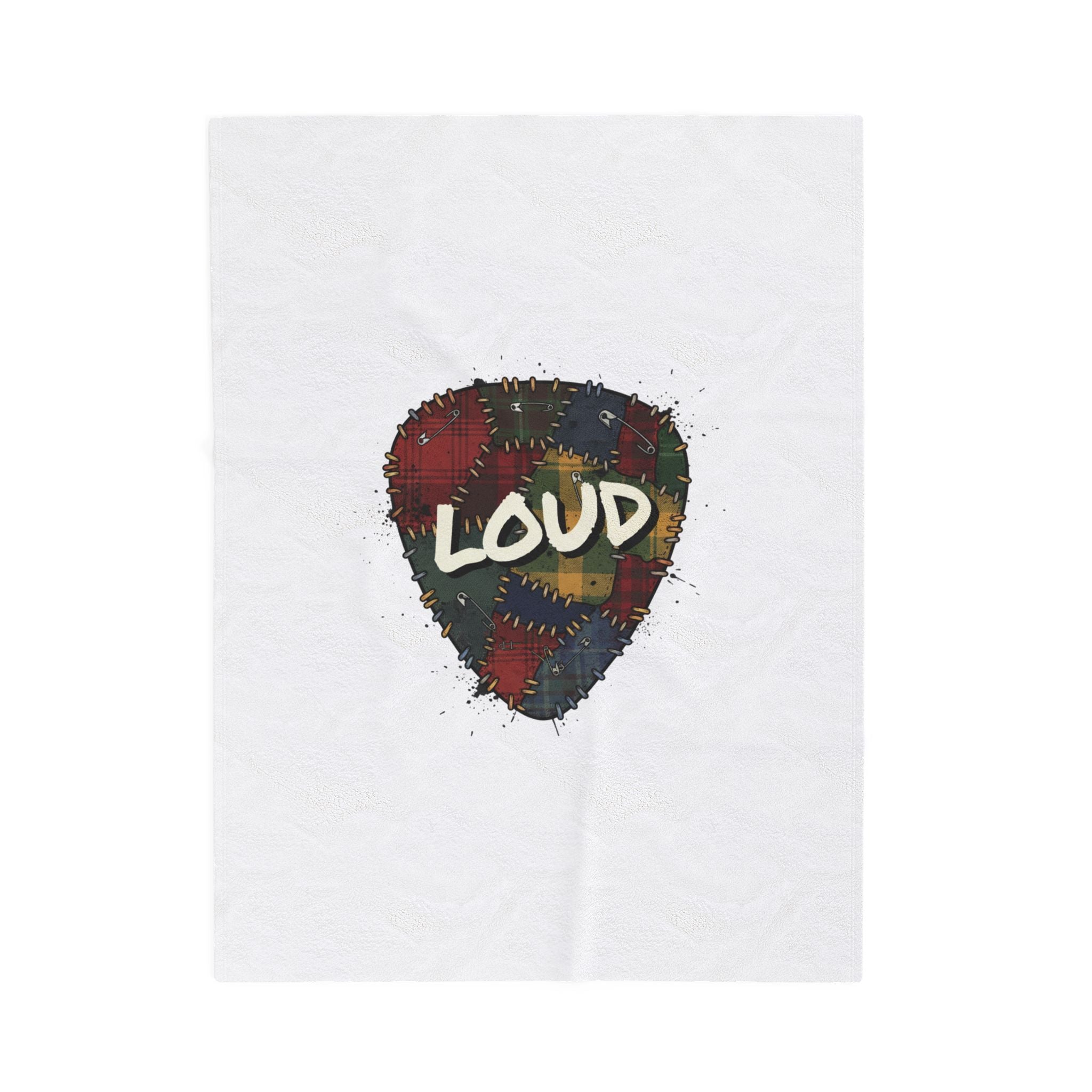Plaid Patchwork 'Loud' Guitar Pick Velveteen Plush Blanket | Grunge Revival, 90s Flannel Aesthetic