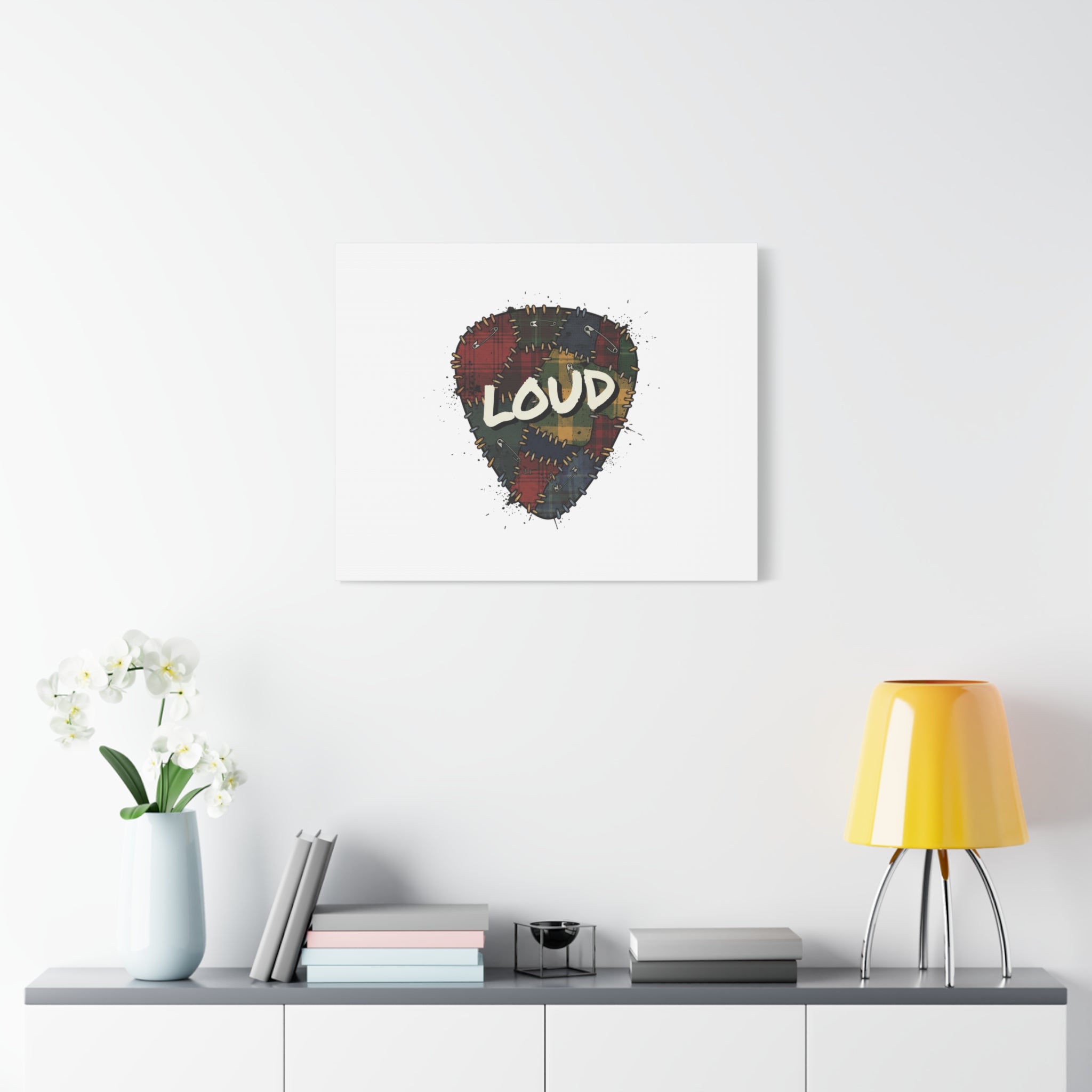 Plaid Patchwork Guitar Pick Canvas, Grunge Revival, 90s Rock Plaid Aesthetic 36" x 36" 1.25"