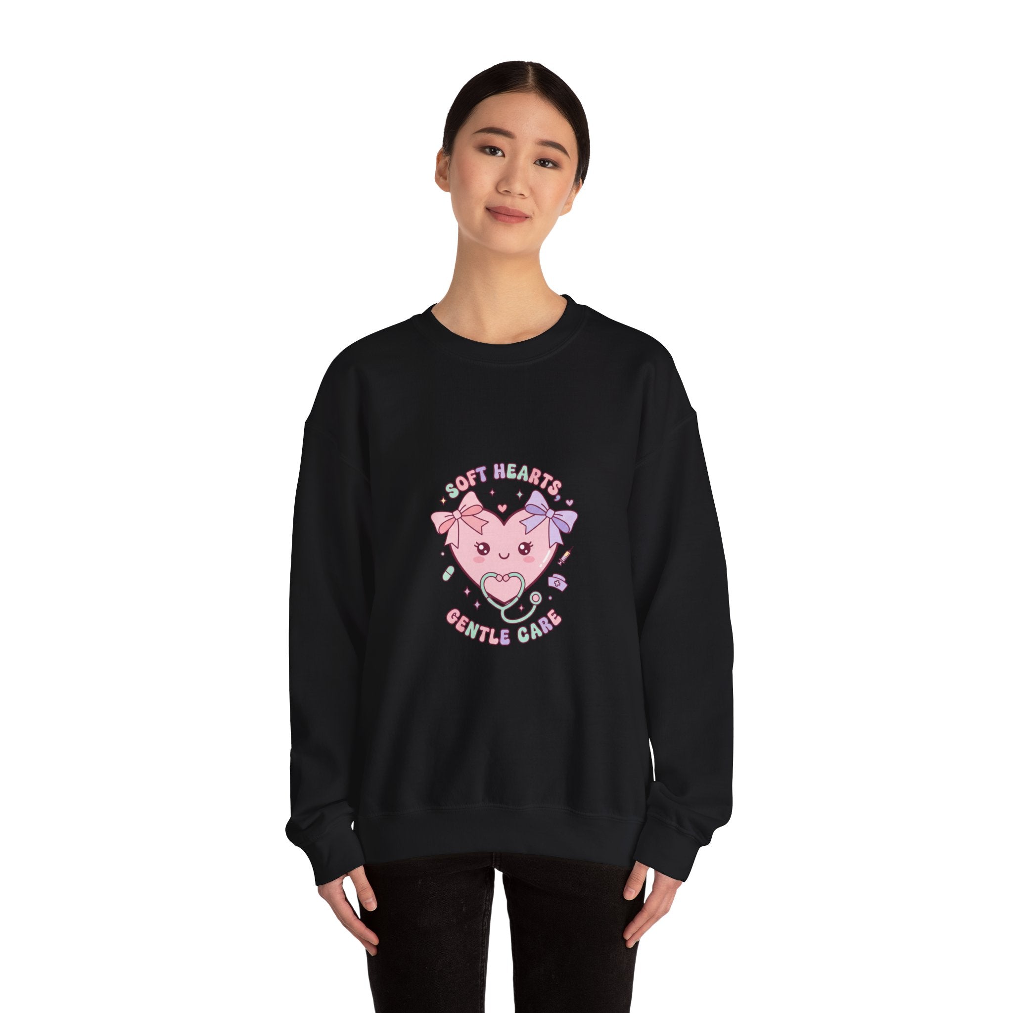 Cute Nurse Heart Crewneck Sweatshirt | pastel coquette medical, kawaii nurse graphic Navy