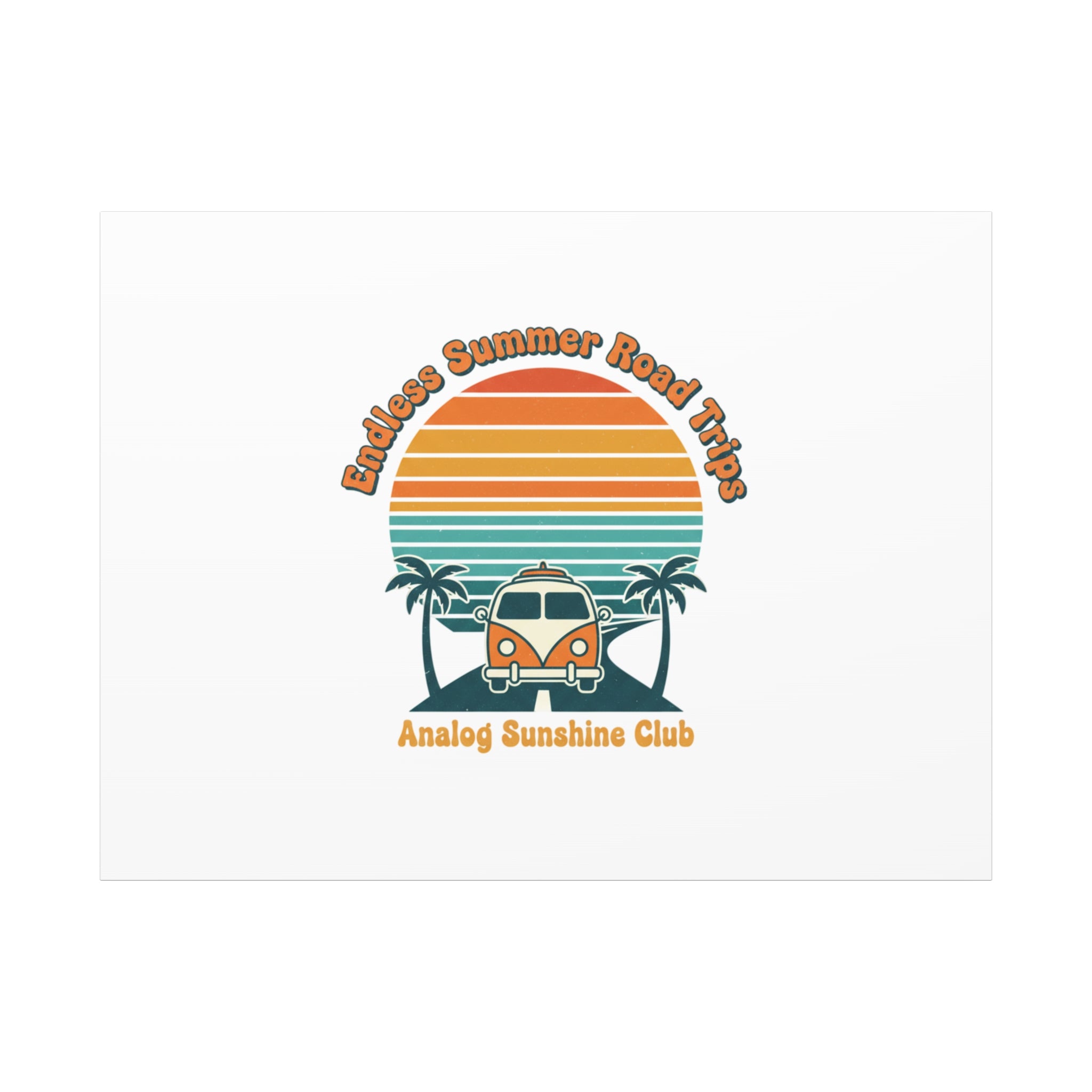 Endless Summer Road Trips Canvas | 1970s Sunset, Retro Surf Palm Art 48" x 36" (Horizontal) 1.25"