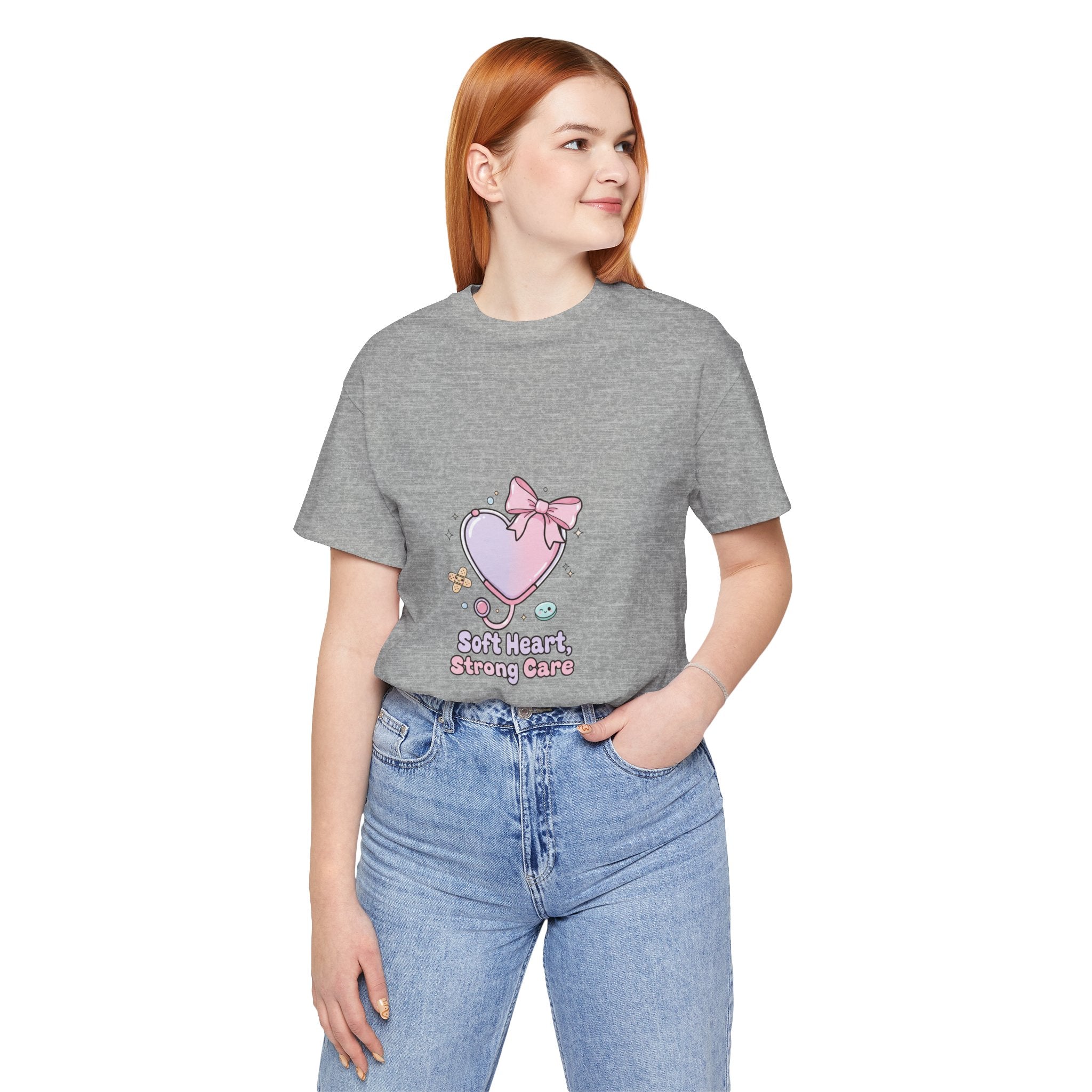 Soft Heart Strong Care T-Shirt | cute nurse graphic, pastel coquette medical shirt Navy