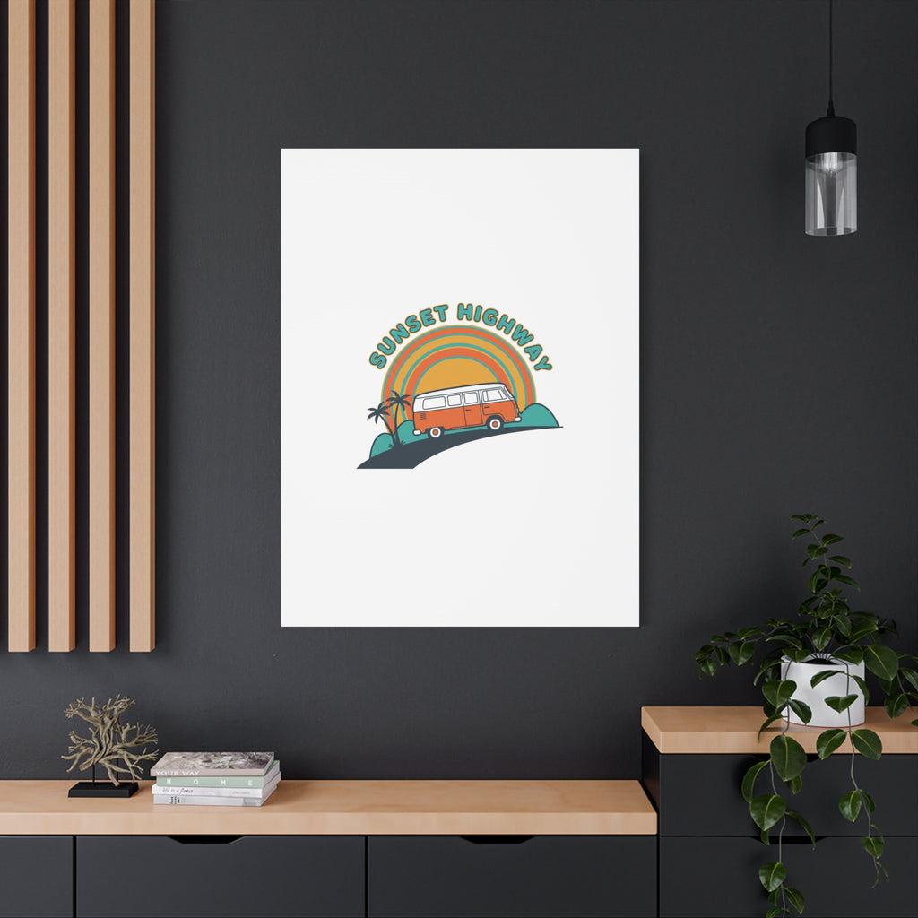 Sunset Highway Van Canvas | 1970s Retro Surf, Vintage Palm Poster 36" x 36" 1.25"