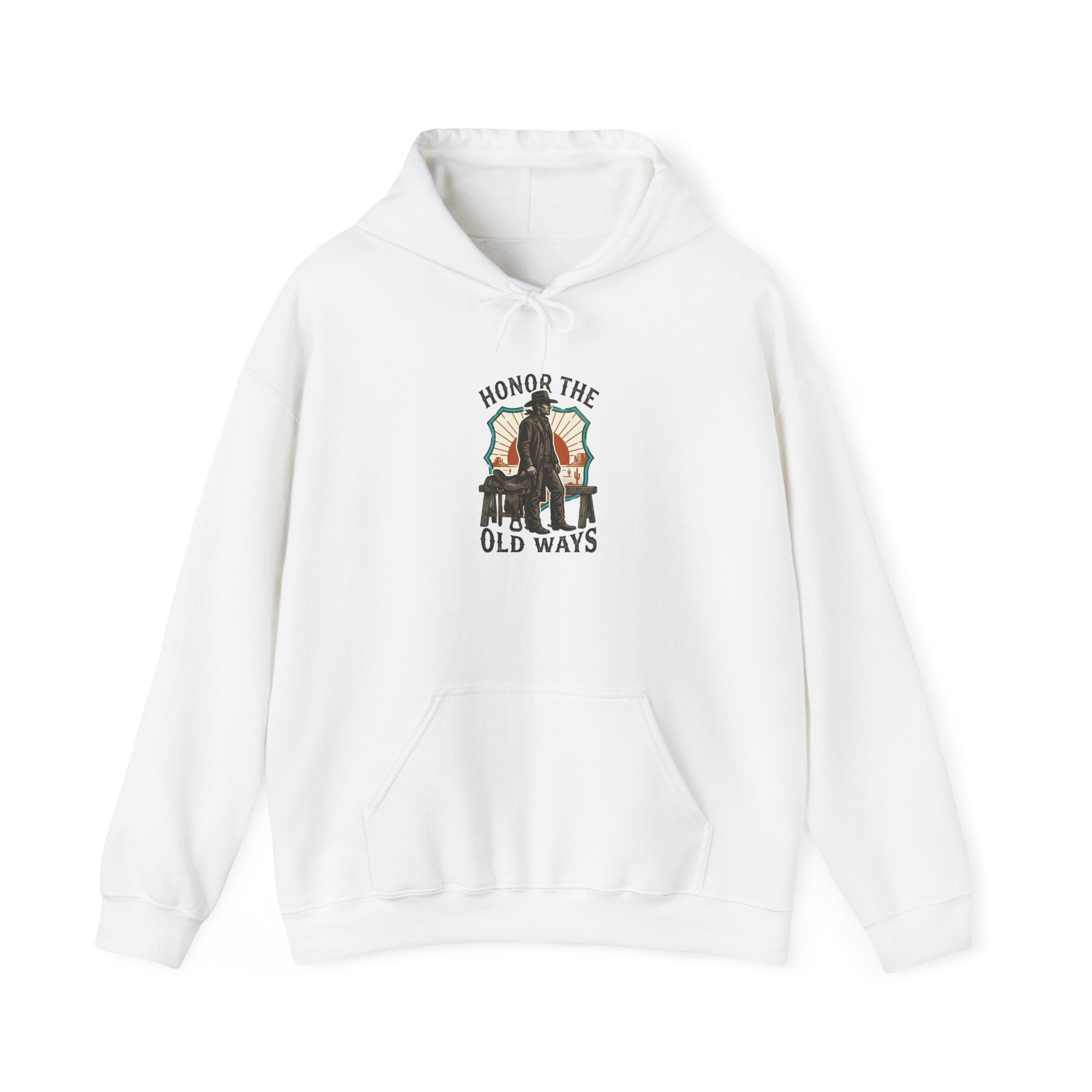Honor the Old Ways Hoodie | Western Americana, Vintage Cowboy Frontier. White