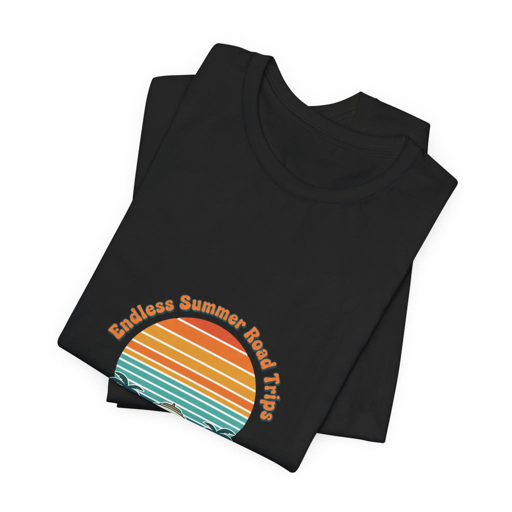 Retro 70s Sunset Surf Graphic Tee | Vintage Palm Golden Hour Postcard Navy