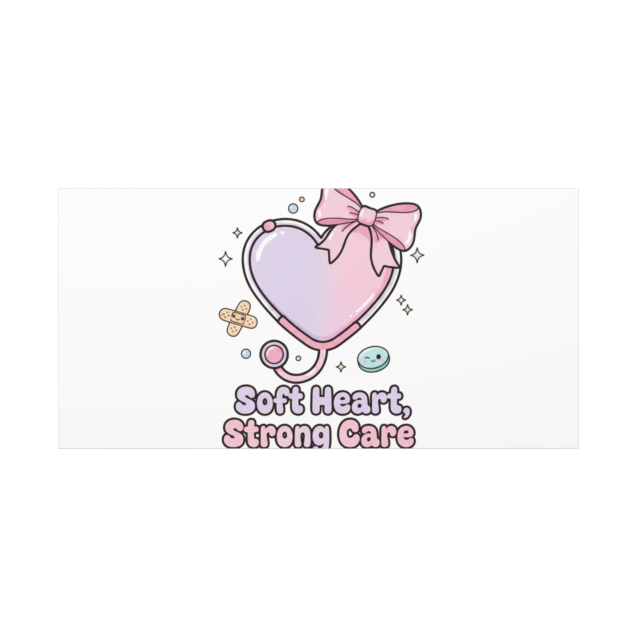 Soft Heart Strong Care Canvas, Pastel Cute Nurse Medical Art | Coquette Healthcare 48″ x 24″ (Horizontal) 1.25"
