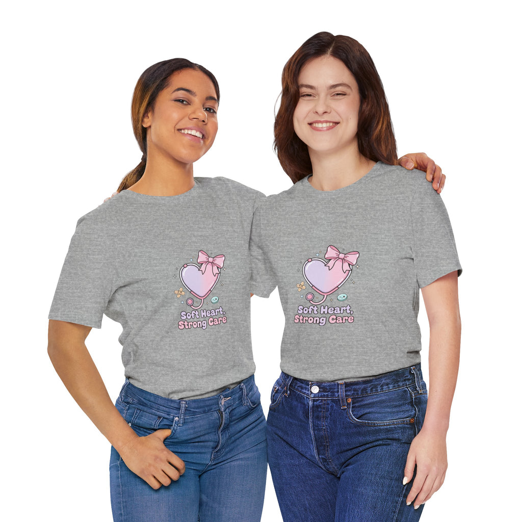 Soft Heart Strong Care T-Shirt | cute nurse graphic, pastel coquette medical shirt Navy