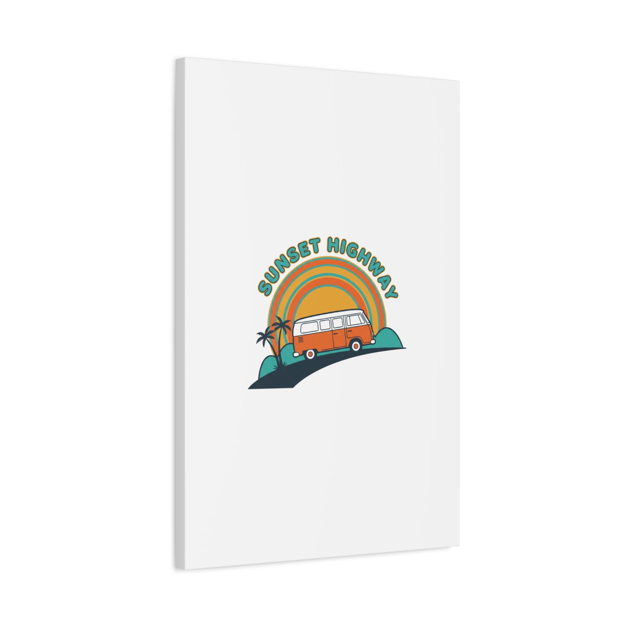Sunset Highway Van Canvas | 1970s Retro Surf, Vintage Palm Poster 36" x 36" 1.25"