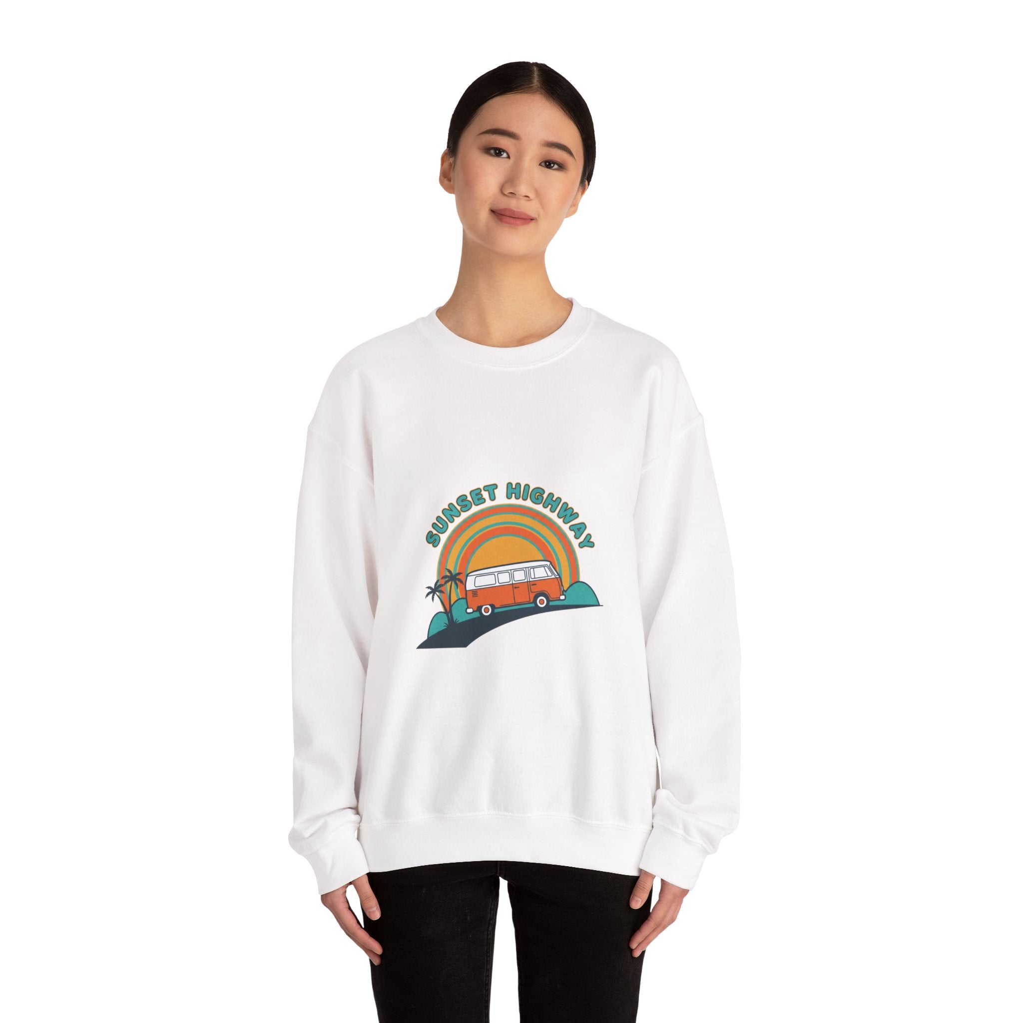 Sunset Highway Retro Surf Graphic Sweatshirt | 1970s Analog Sunshine, Vintage Palm