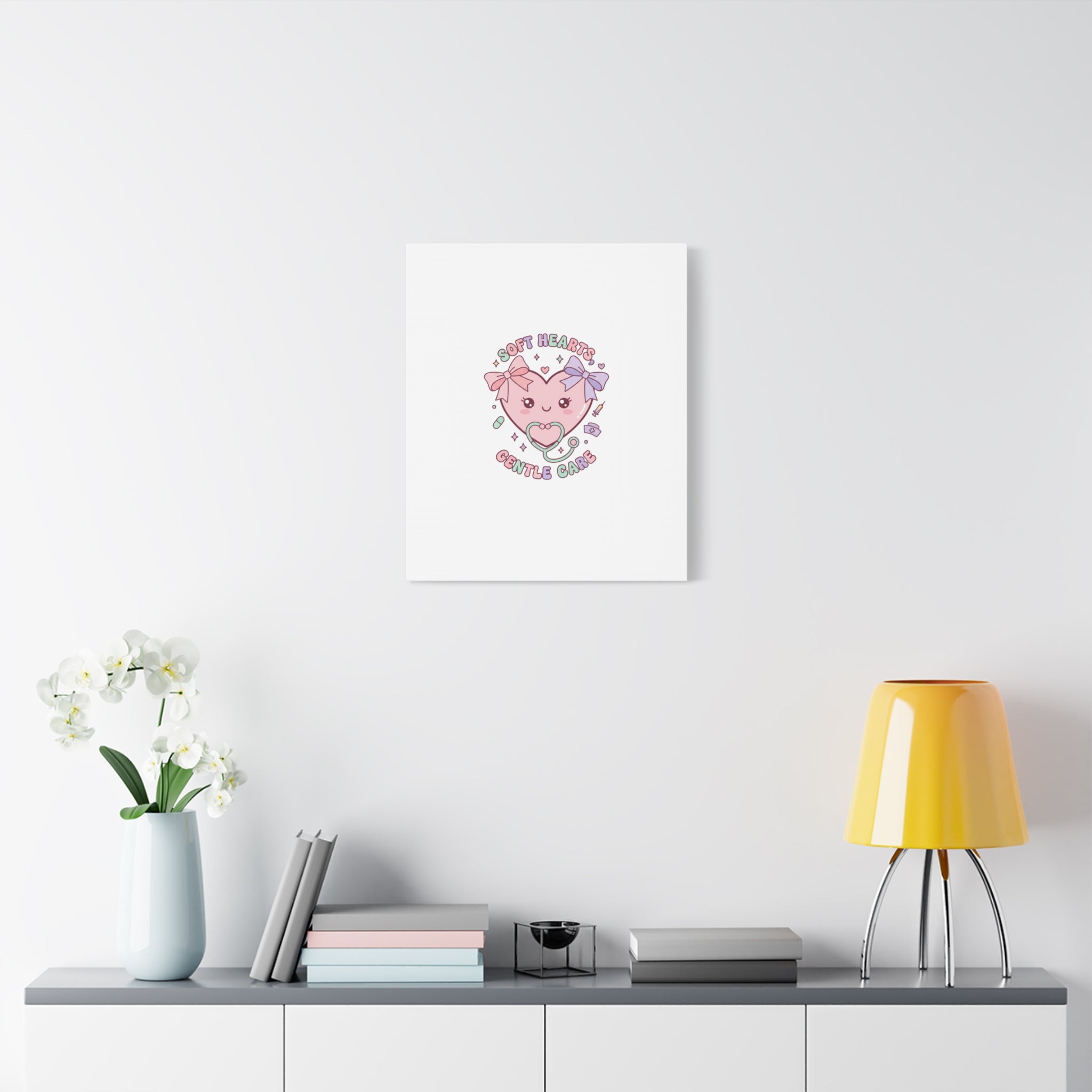 Soft Hearts Gentle Care Canvas, Cute Nurse Graphic | Pastel Coquette Medical Art 36" x 36" 1.25"