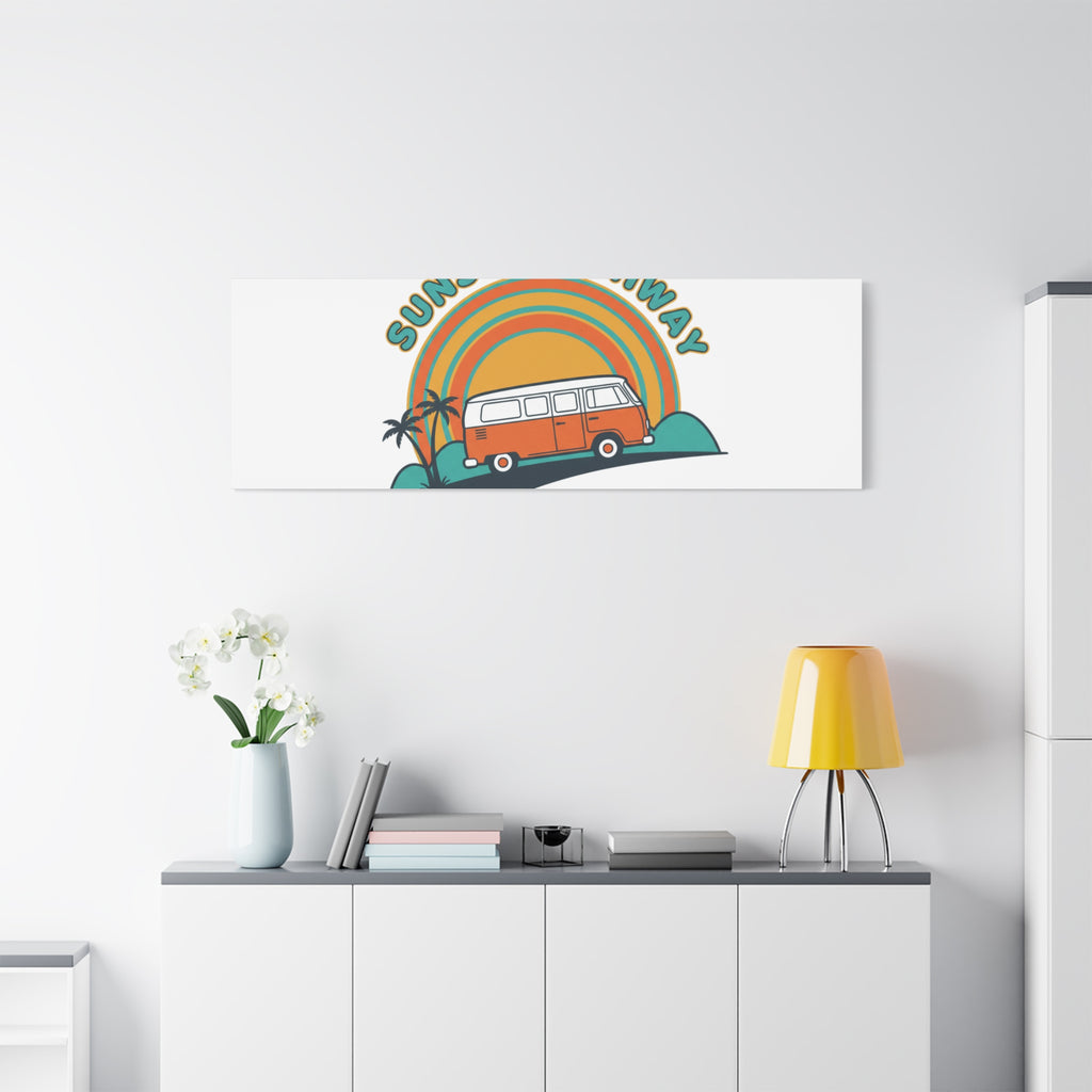 Sunset Highway Van Canvas | 1970s Retro Surf, Vintage Palm Poster 36" x 36" 1.25"