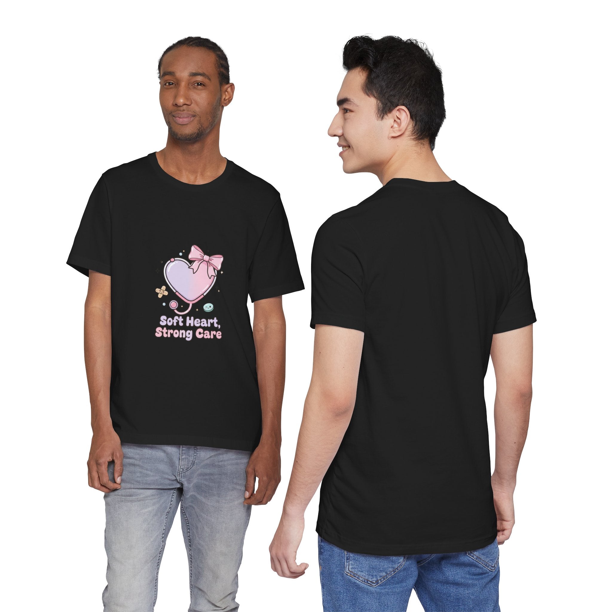 Soft Heart Strong Care T-Shirt | cute nurse graphic, pastel coquette medical shirt Navy