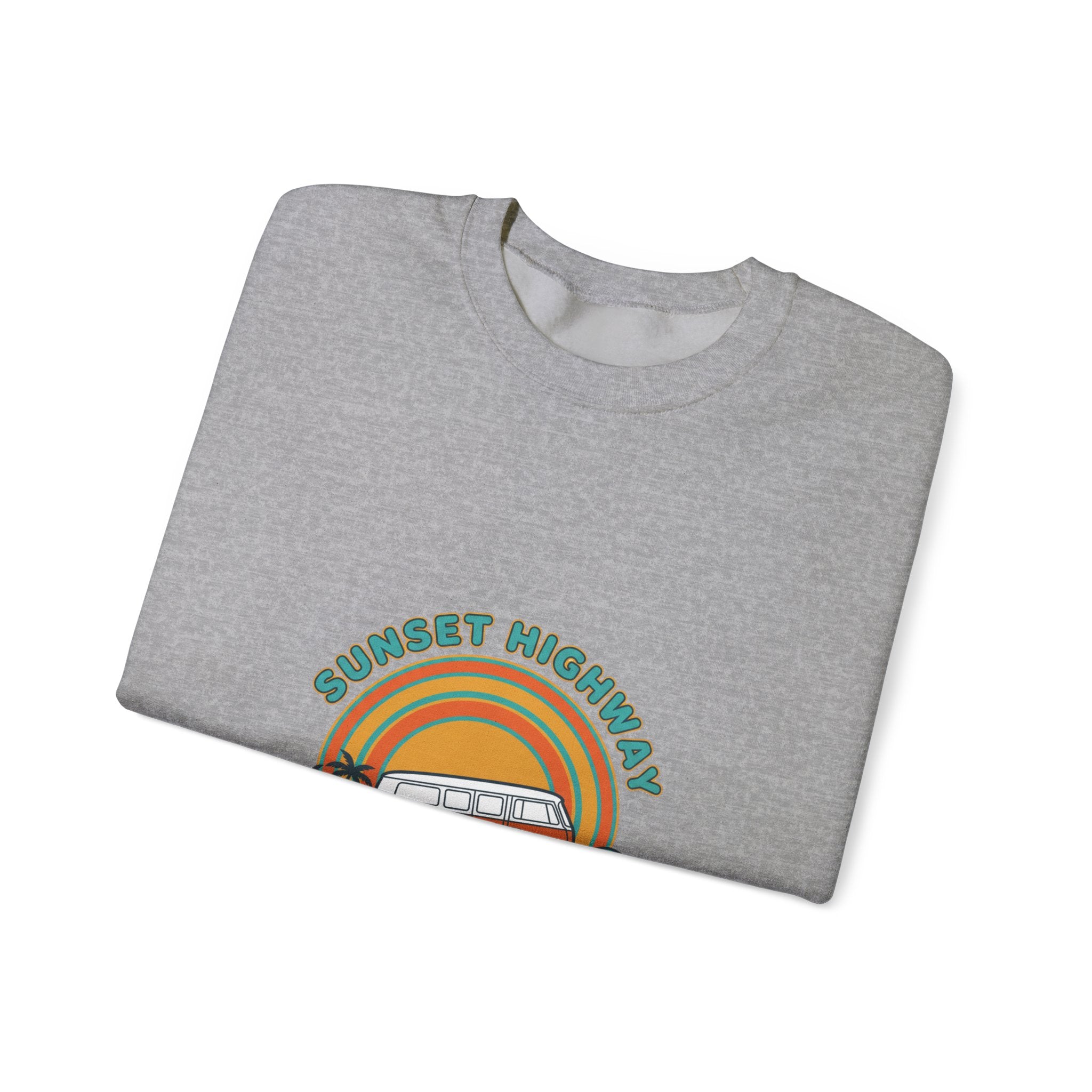 Sunset Highway Retro Surf Graphic Sweatshirt | 1970s Analog Sunshine, Vintage Palm