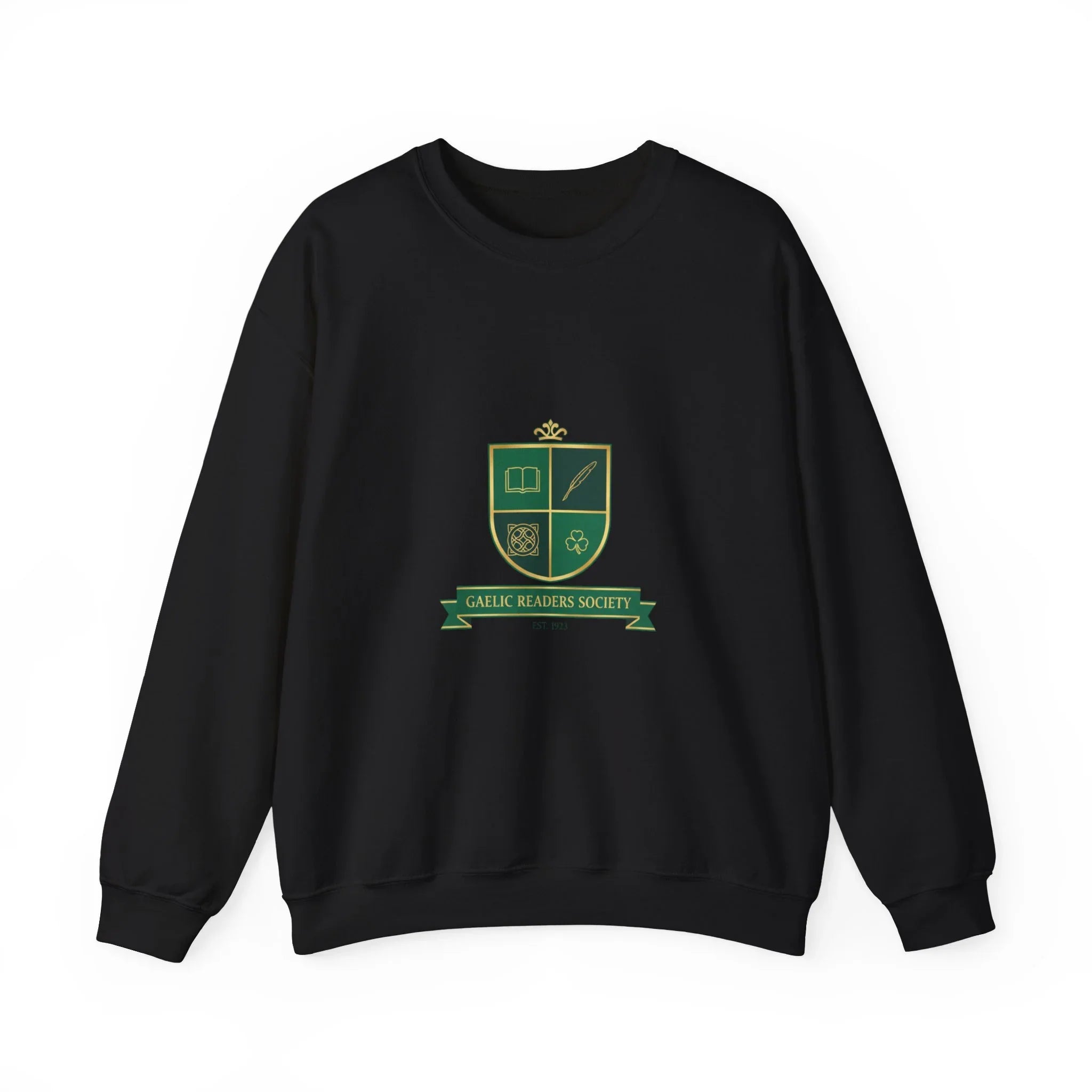 Celtic Crest Gaelic Library Sweatshirt | Irish Heritage Logo, Celtic Knot Black