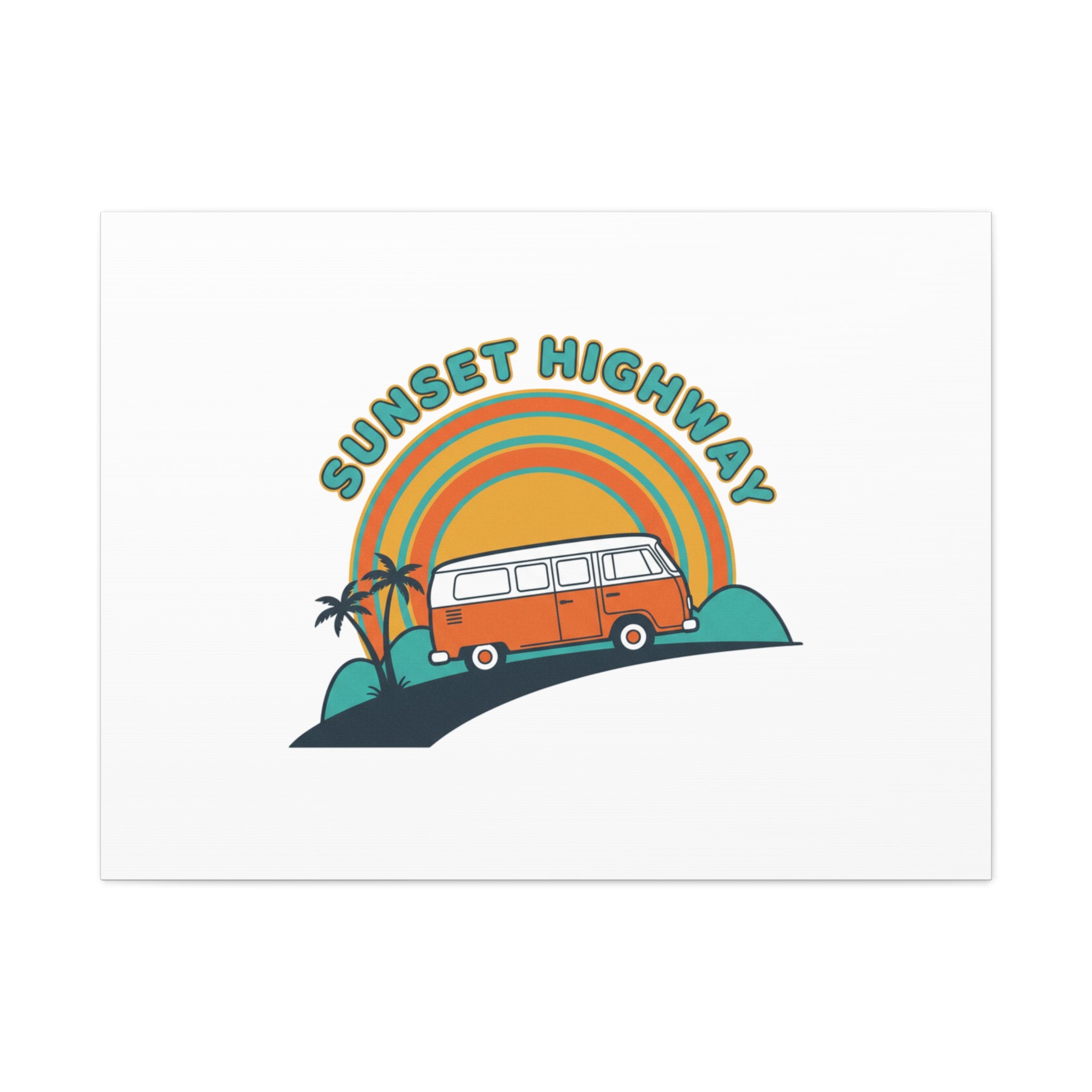 Sunset Highway Van Canvas | 1970s Retro Surf, Vintage Palm Poster 40" x 30" (Horizontal) 1.25"