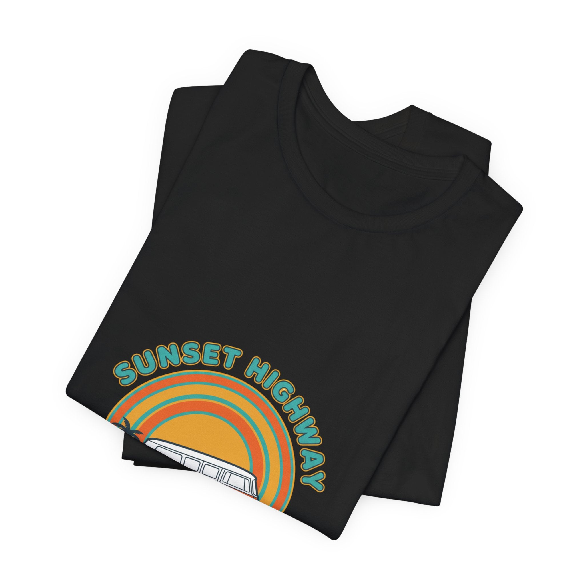 Sunset Highway VW Van Graphic Tee | 70s Sunset Shirt, Retro Surf Vintage Palm Navy