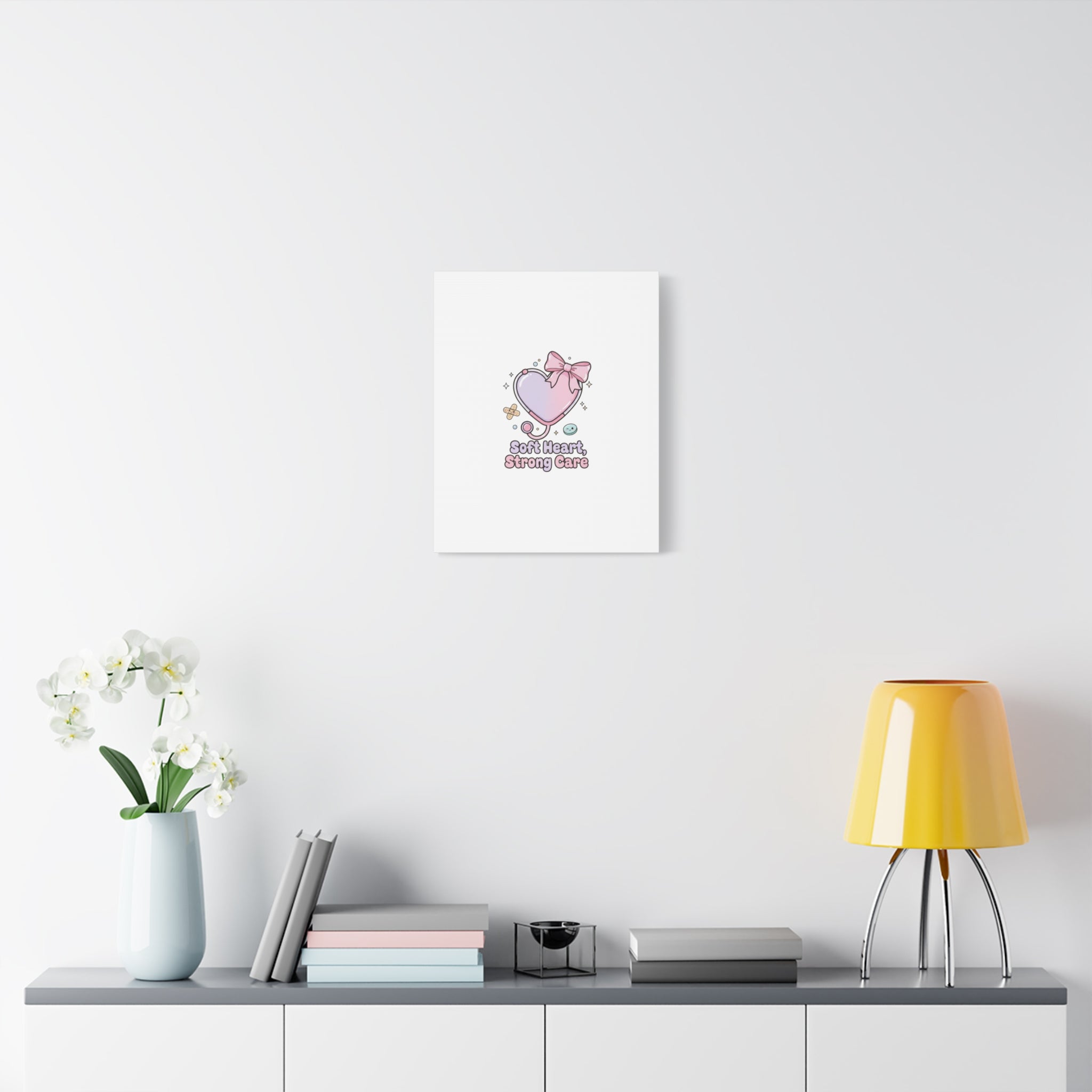 Soft Heart Strong Care Canvas, Pastel Cute Nurse Medical Art | Coquette Healthcare 36" x 36" 1.25"