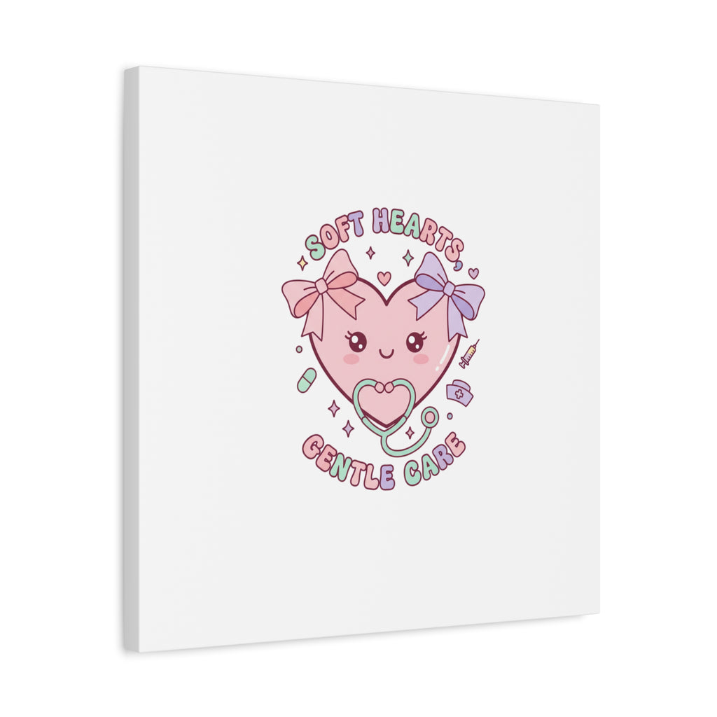 Soft Hearts Gentle Care Canvas, Cute Nurse Graphic | Pastel Coquette Medical Art 36" x 36" 1.25"