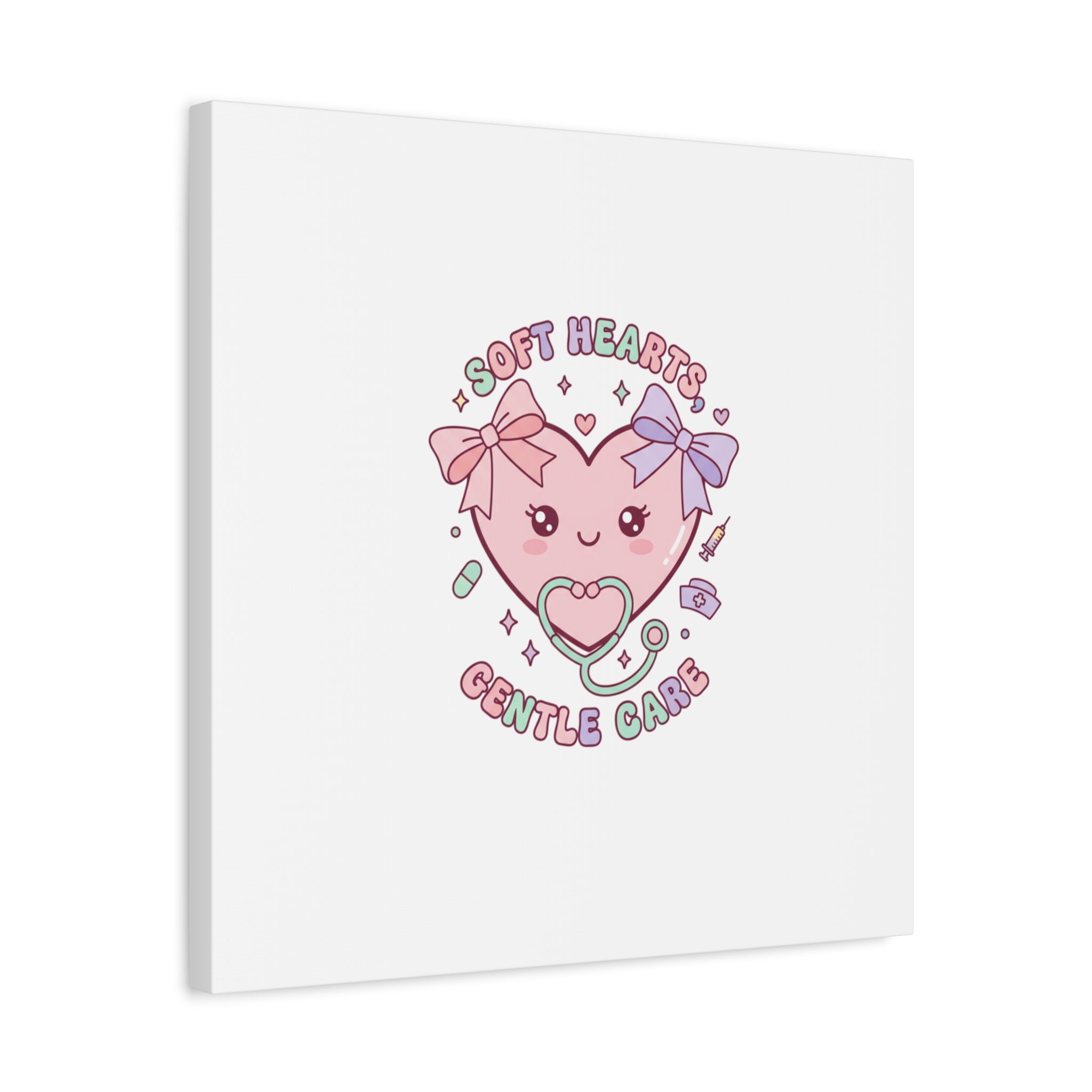 Soft Hearts Gentle Care Canvas, Cute Nurse Graphic | Pastel Coquette Medical Art 36" x 36" 1.25"
