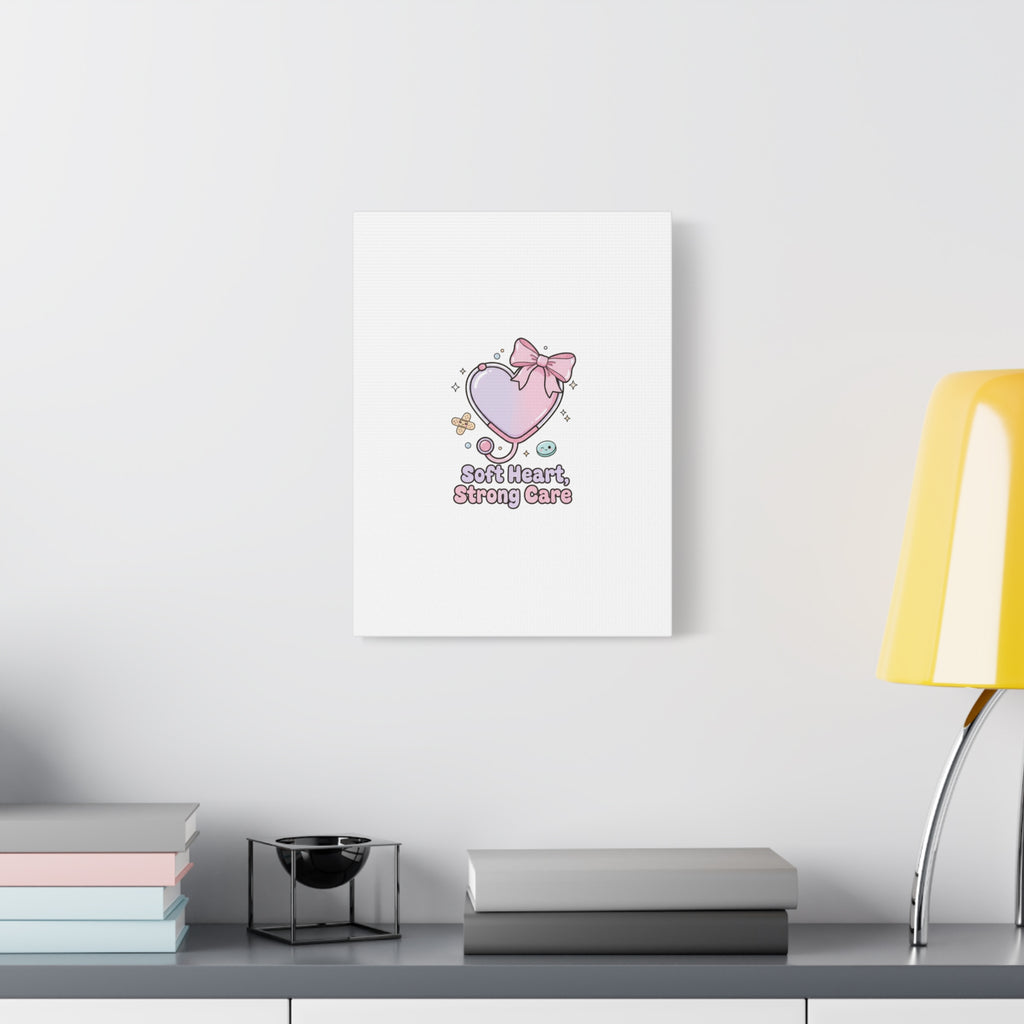 Soft Heart Strong Care Canvas, Pastel Cute Nurse Medical Art | Coquette Healthcare 36" x 36" 1.25"