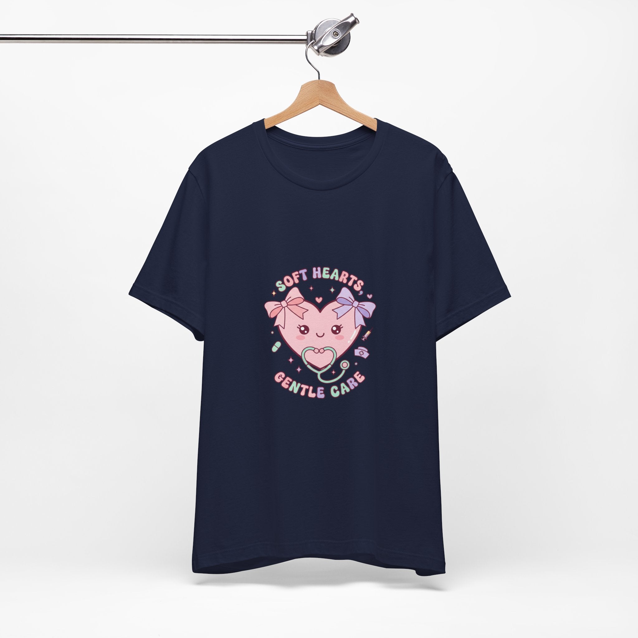 Kawaii Nurse Heart Tee | pastel healthcare design, coquette medical shirt Navy