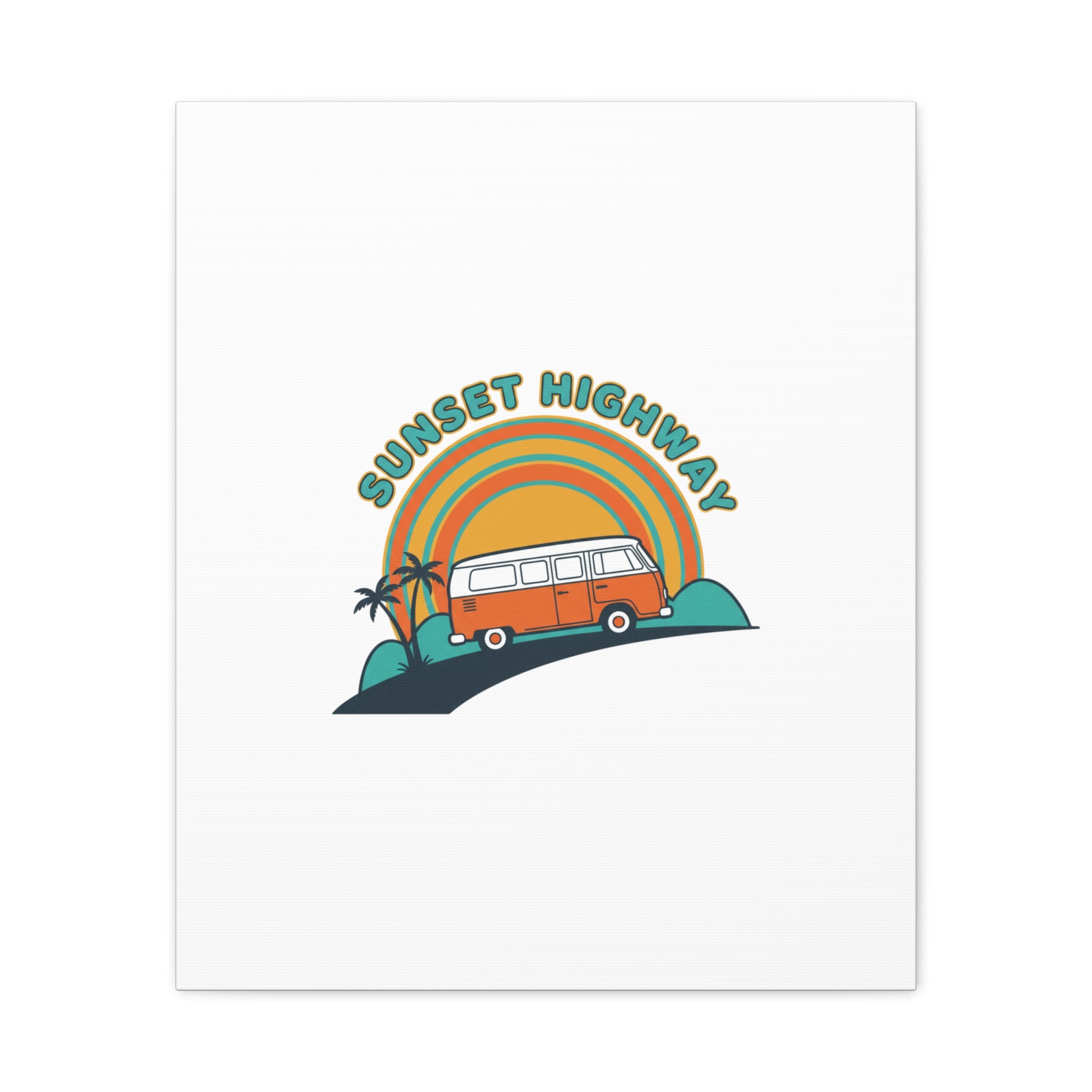 Sunset Highway Van Canvas | 1970s Retro Surf, Vintage Palm Poster 20" x 24" (Vertical) 1.25"