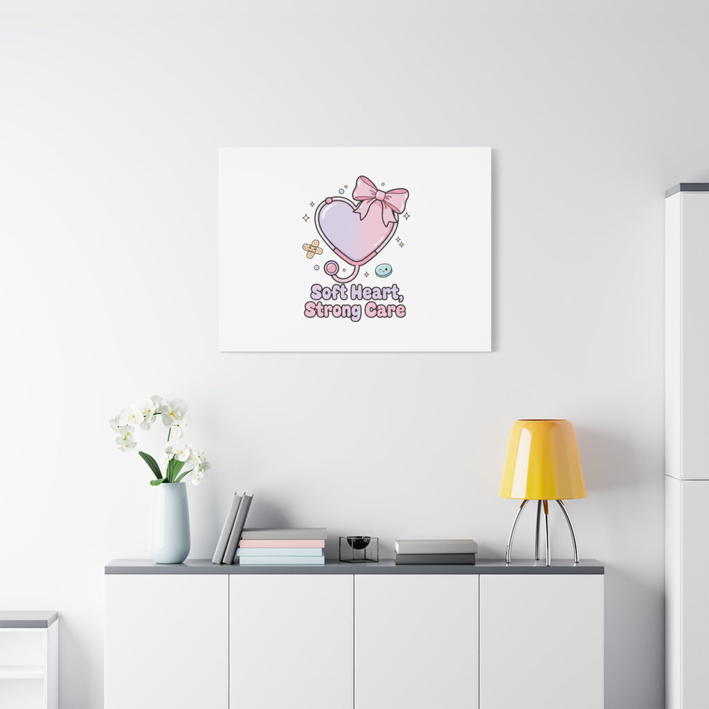 Soft Heart Strong Care Canvas, Pastel Cute Nurse Medical Art | Coquette Healthcare 36" x 36" 1.25"