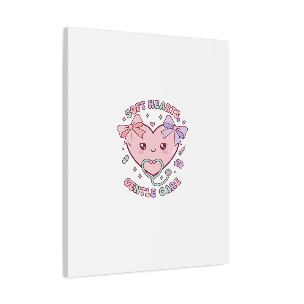 Soft Hearts Gentle Care Canvas, Cute Nurse Graphic | Pastel Coquette Medical Art 36" x 36" 1.25"