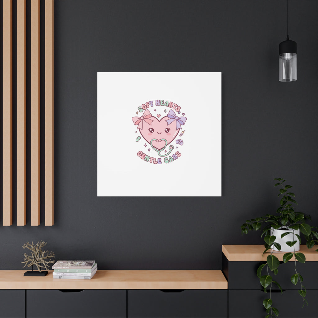 Soft Hearts Gentle Care Canvas, Cute Nurse Graphic | Pastel Coquette Medical Art 36" x 36" 1.25"