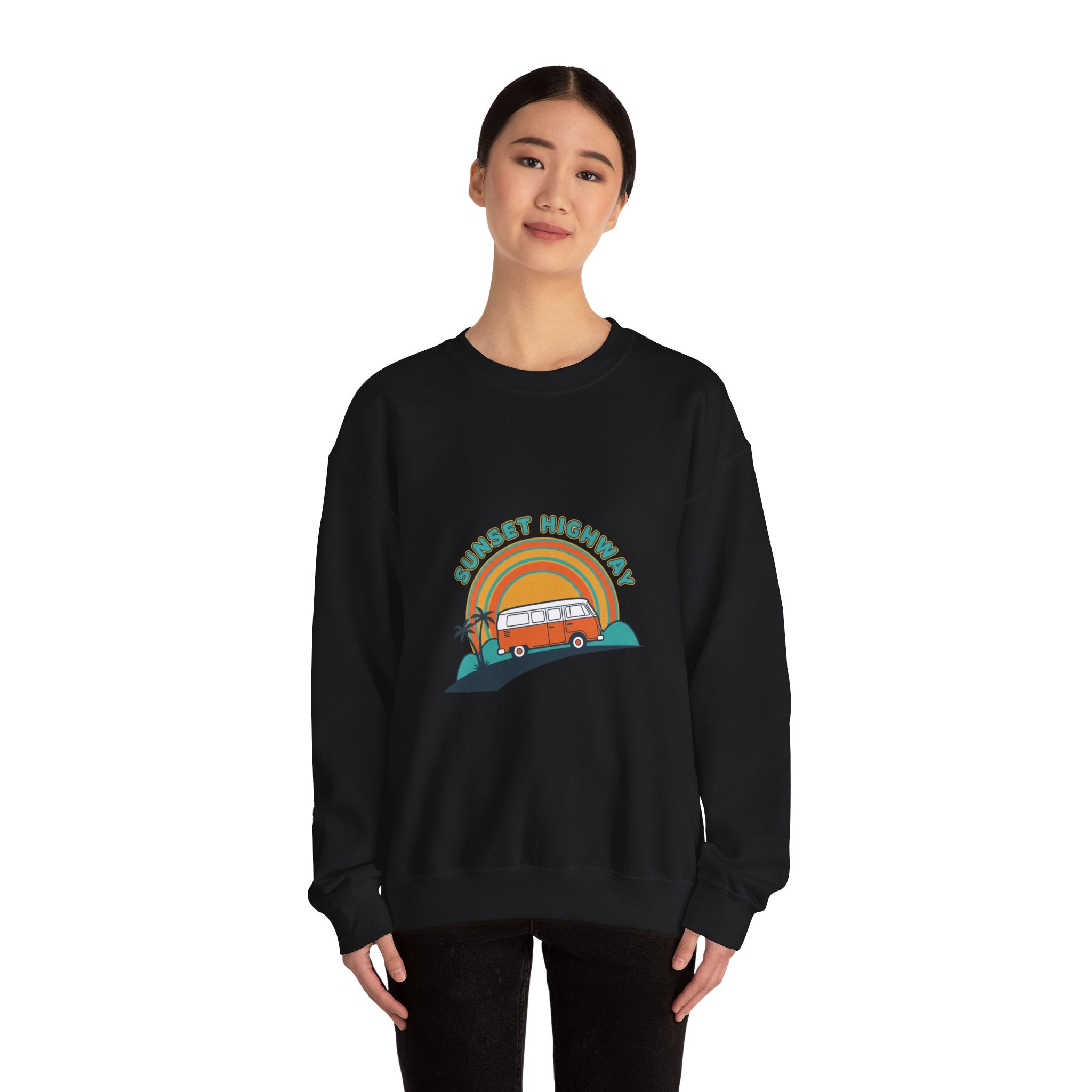 Sunset Highway Retro Surf Graphic Sweatshirt | 1970s Analog Sunshine, Vintage Palm