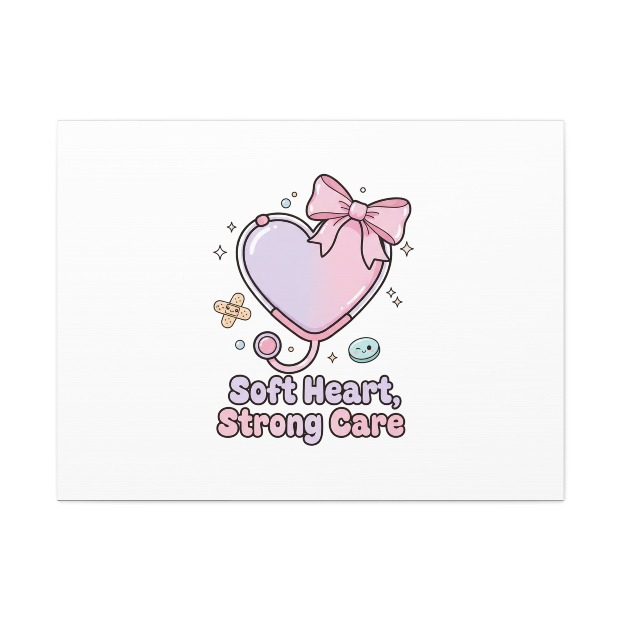 Soft Heart Strong Care Canvas, Pastel Cute Nurse Medical Art | Coquette Healthcare 40" x 30" (Horizontal) 1.25"