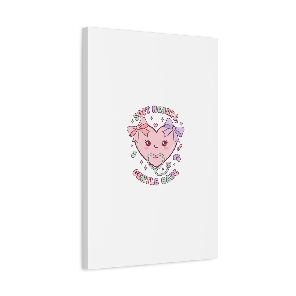Soft Hearts Gentle Care Canvas, Cute Nurse Graphic | Pastel Coquette Medical Art 36" x 36" 1.25"