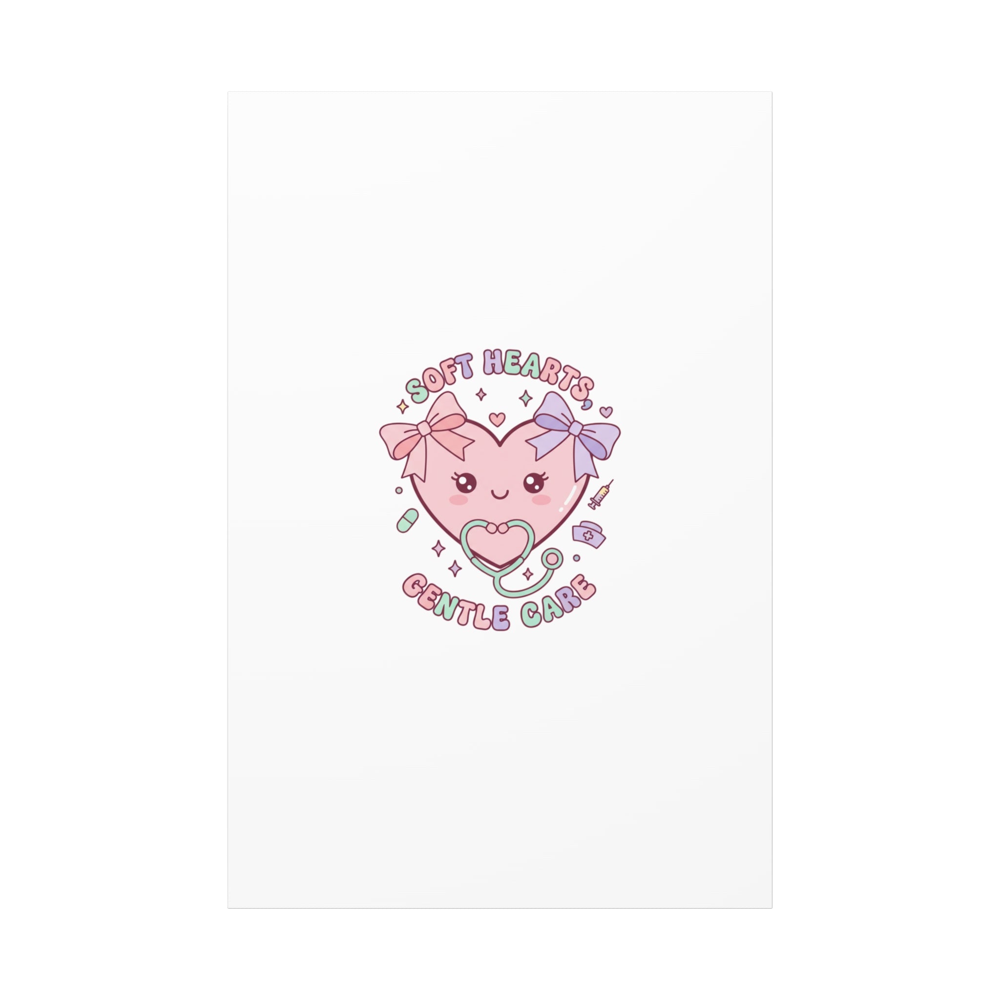 Soft Hearts Gentle Care Canvas, Cute Nurse Graphic | Pastel Coquette Medical Art 40" x 60" (Vertical) 1.25"