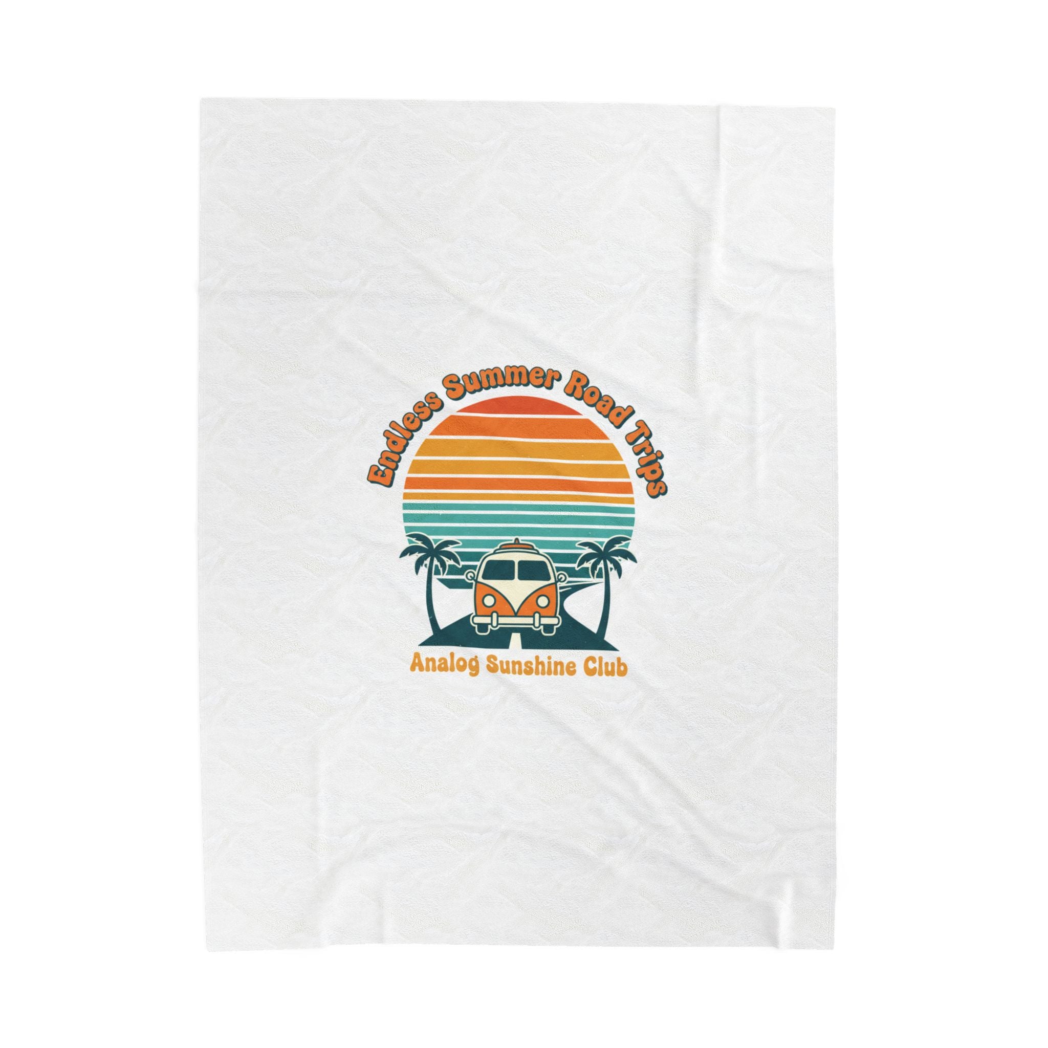 Retro 70s Sunset Surf Van Blanket | Analog Sunshine, Vintage Palm Postcard 60" × 80"