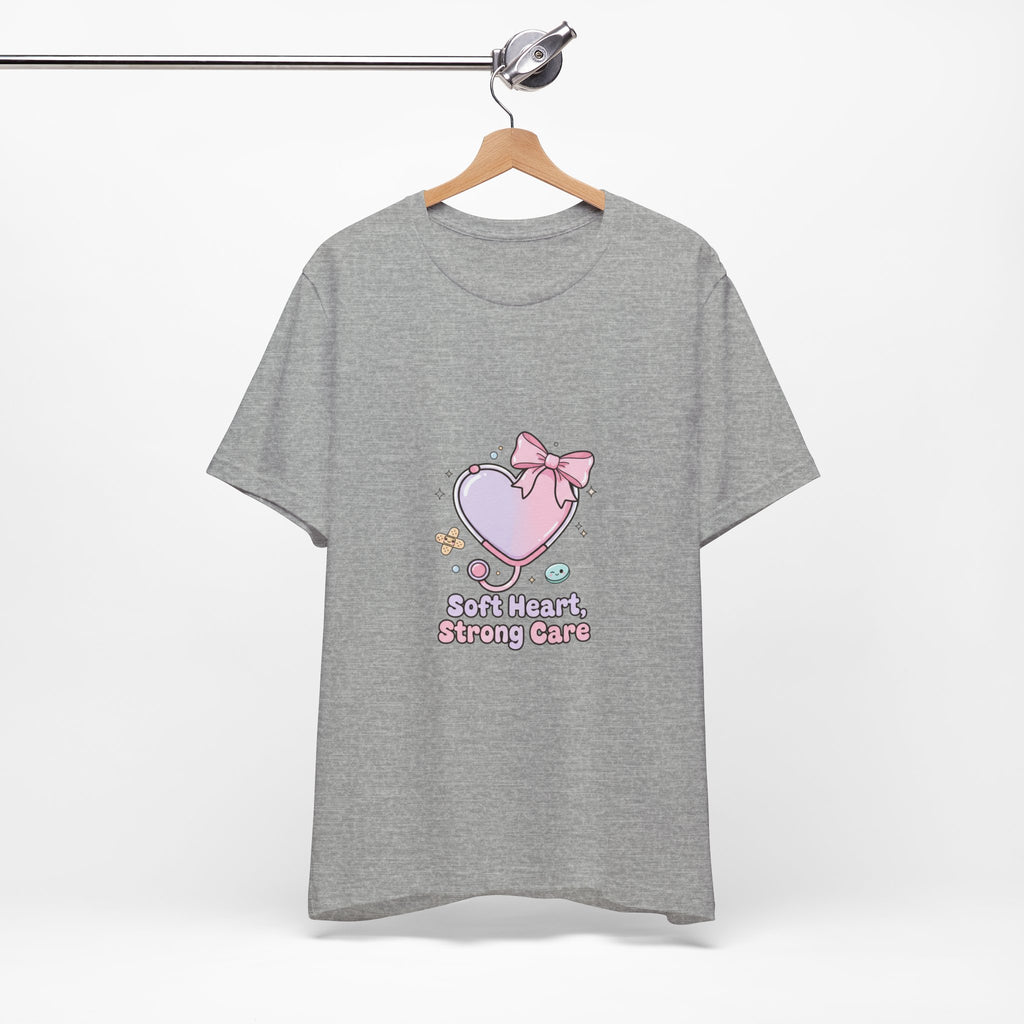 Soft Heart Strong Care T-Shirt | cute nurse graphic, pastel coquette medical shirt Navy