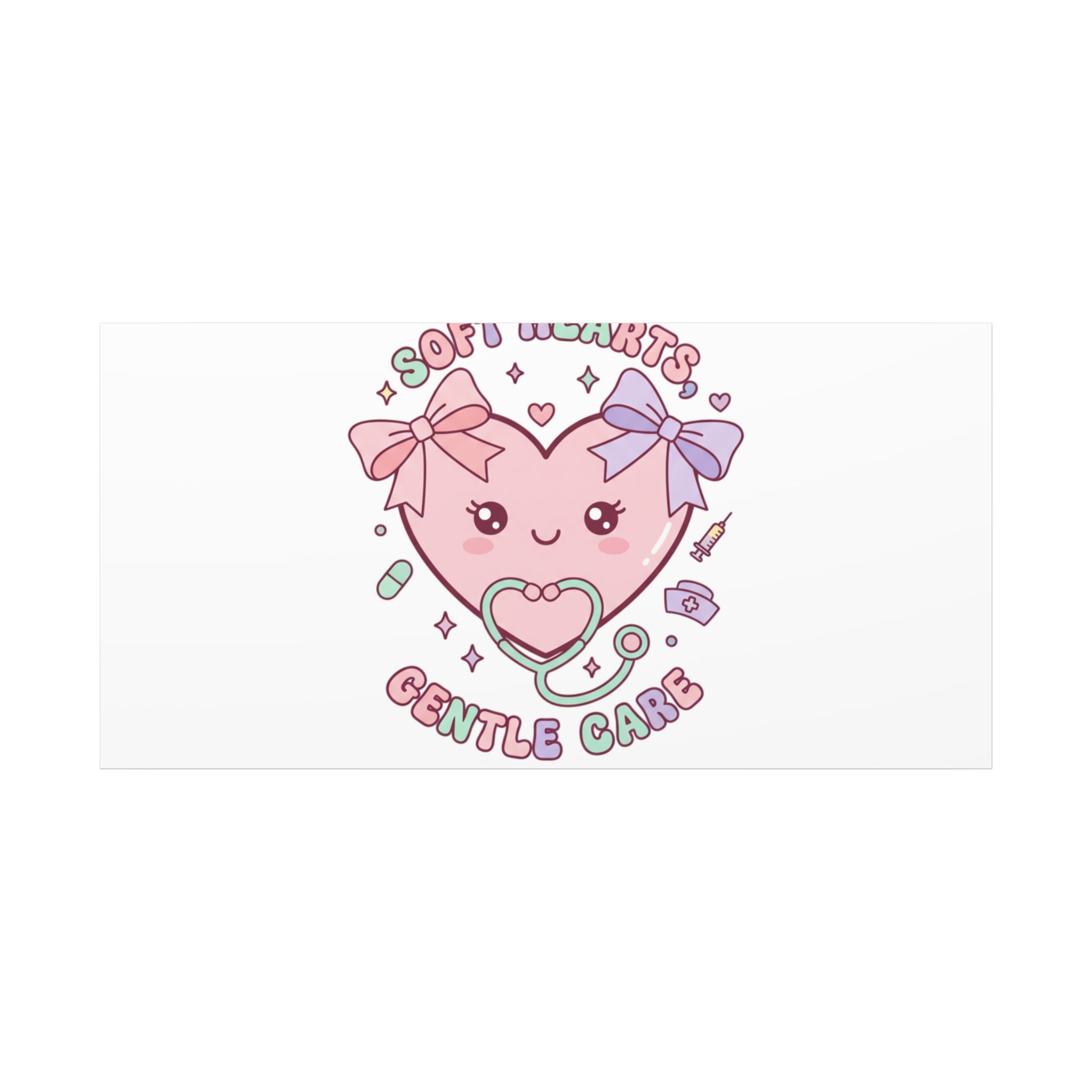 Soft Hearts Gentle Care Canvas, Cute Nurse Graphic | Pastel Coquette Medical Art 60" x 30" (Horizontal) 1.25"