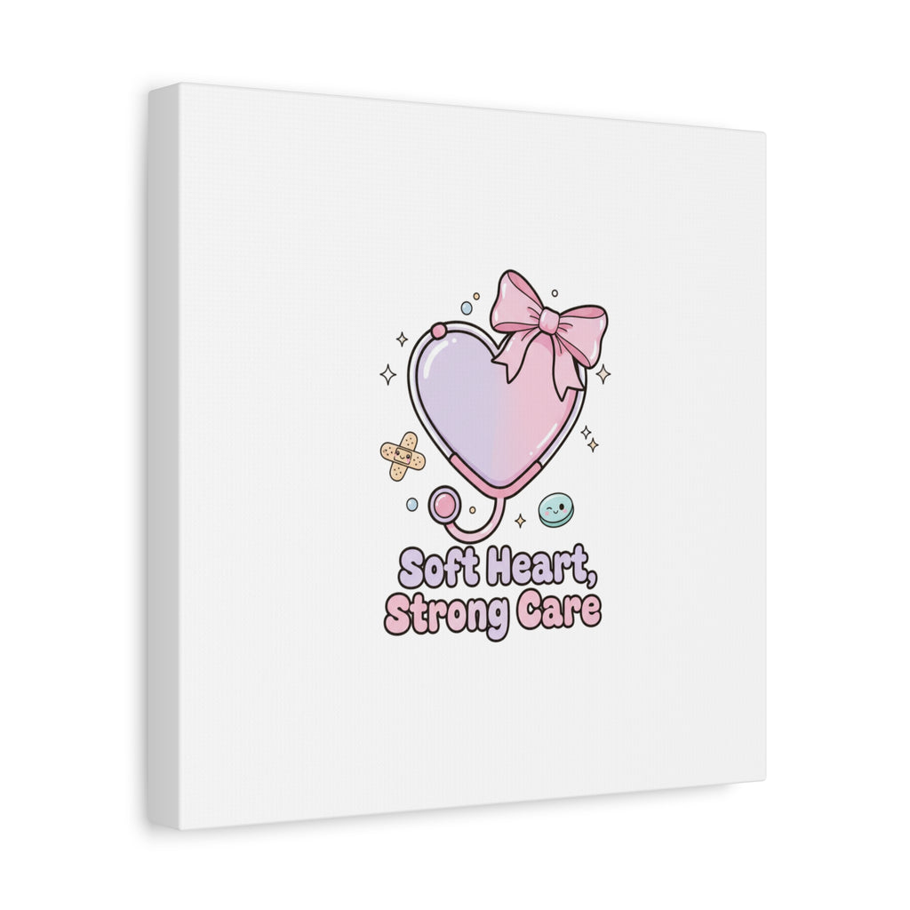 Soft Heart Strong Care Canvas, Pastel Cute Nurse Medical Art | Coquette Healthcare 36" x 36" 1.25"